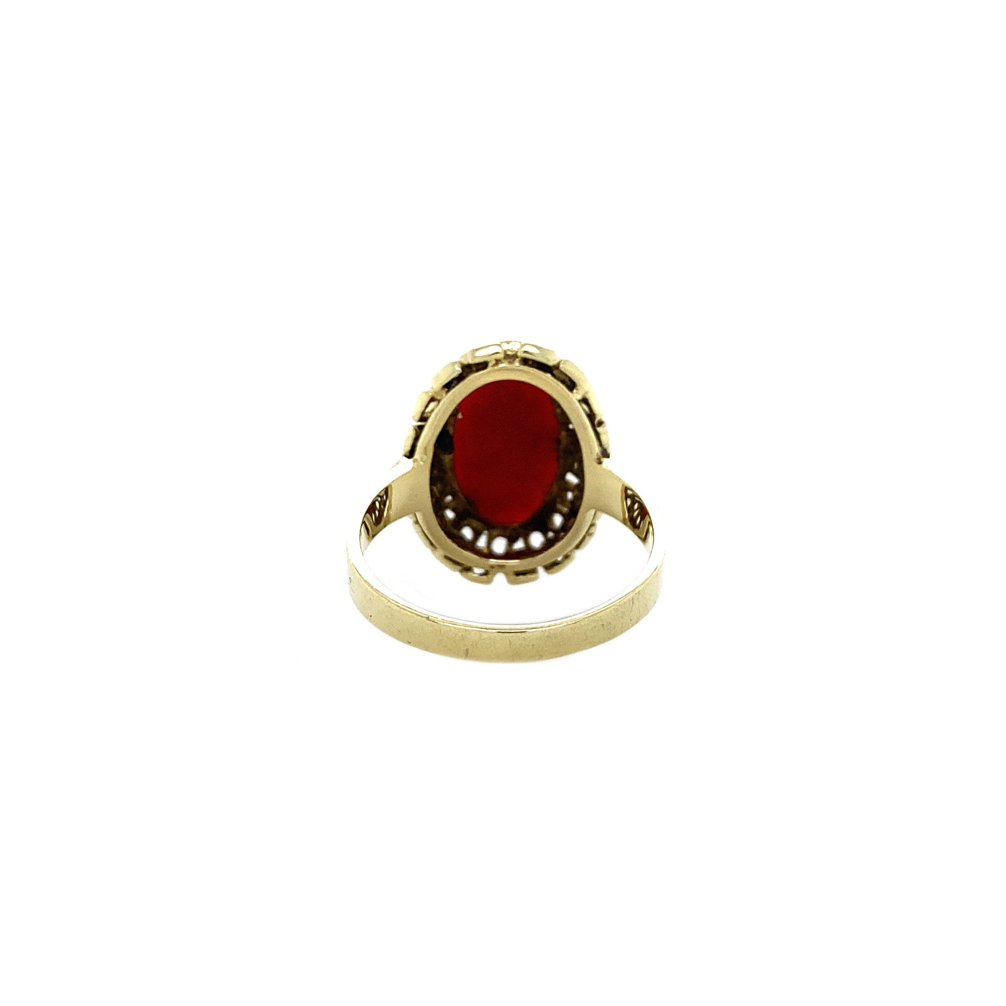 Gouden ring met bloedkoraal 14 krt