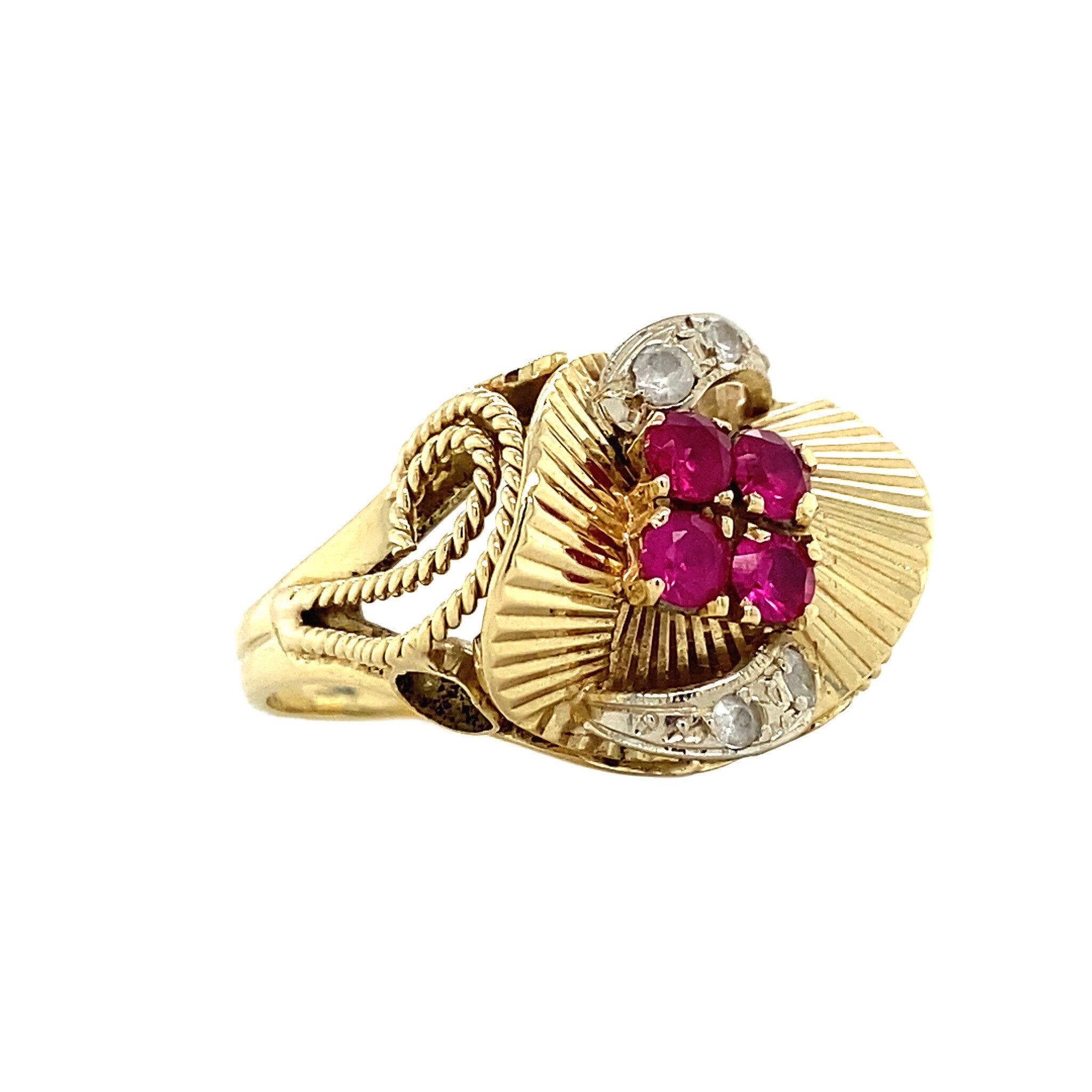 Gold ring with ruby and zirconia 14 kt
