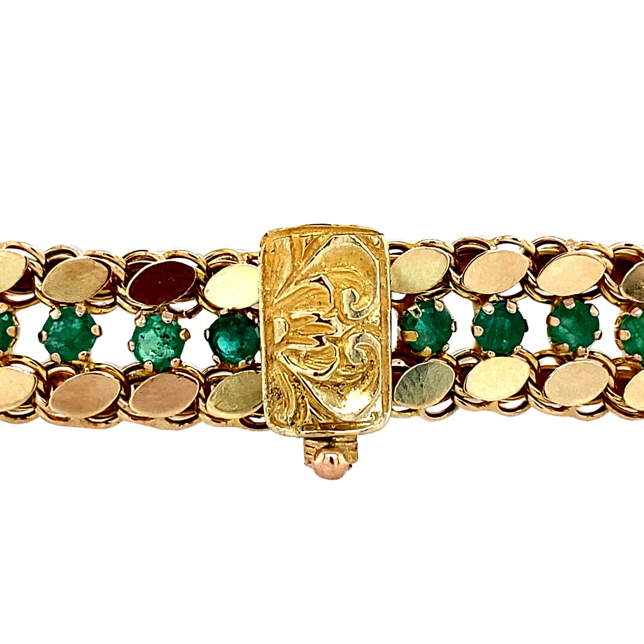 Vintage gold fantasy bracelet with emerald 14 kt