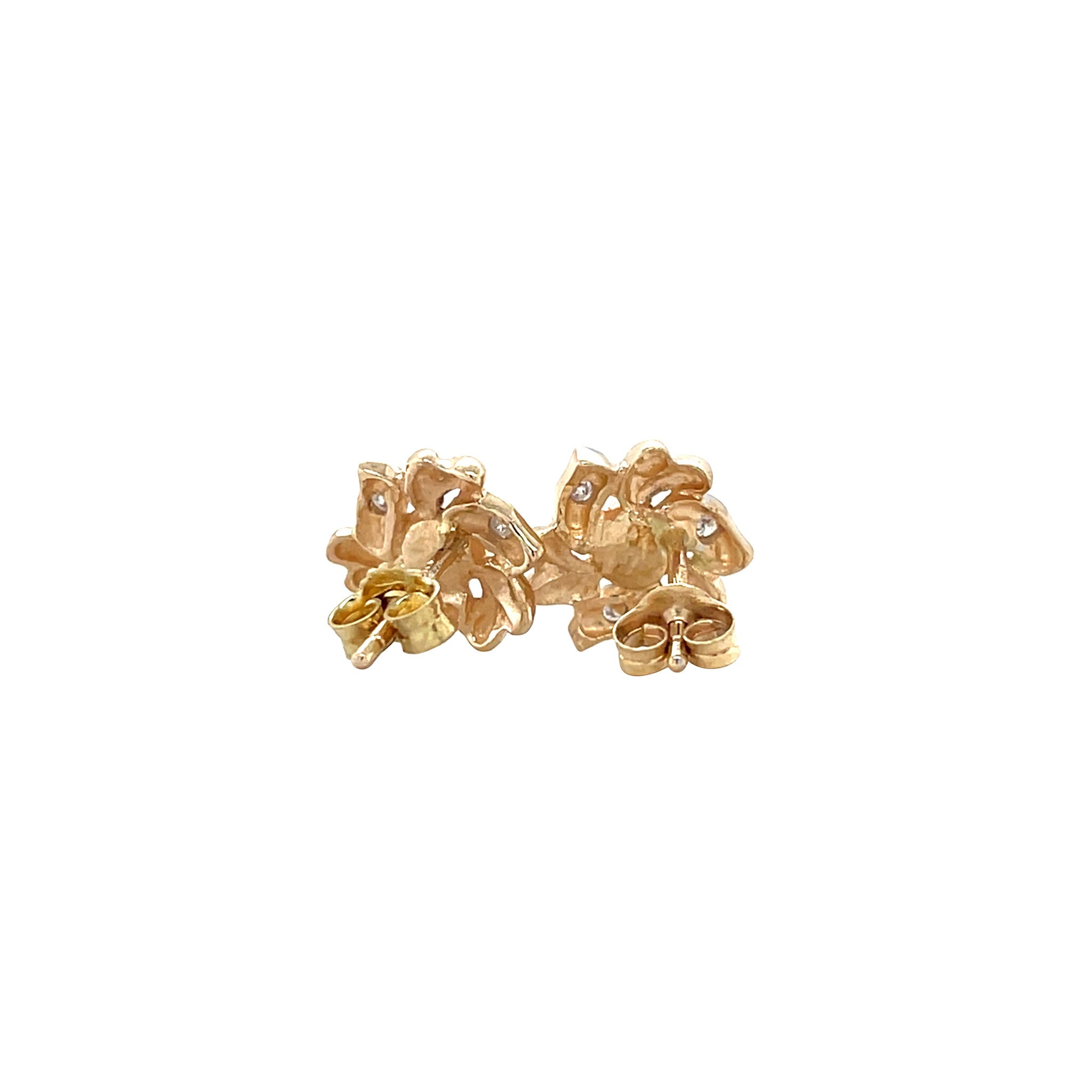 Gold vintage ear studs with pearl and diamond 14 krt