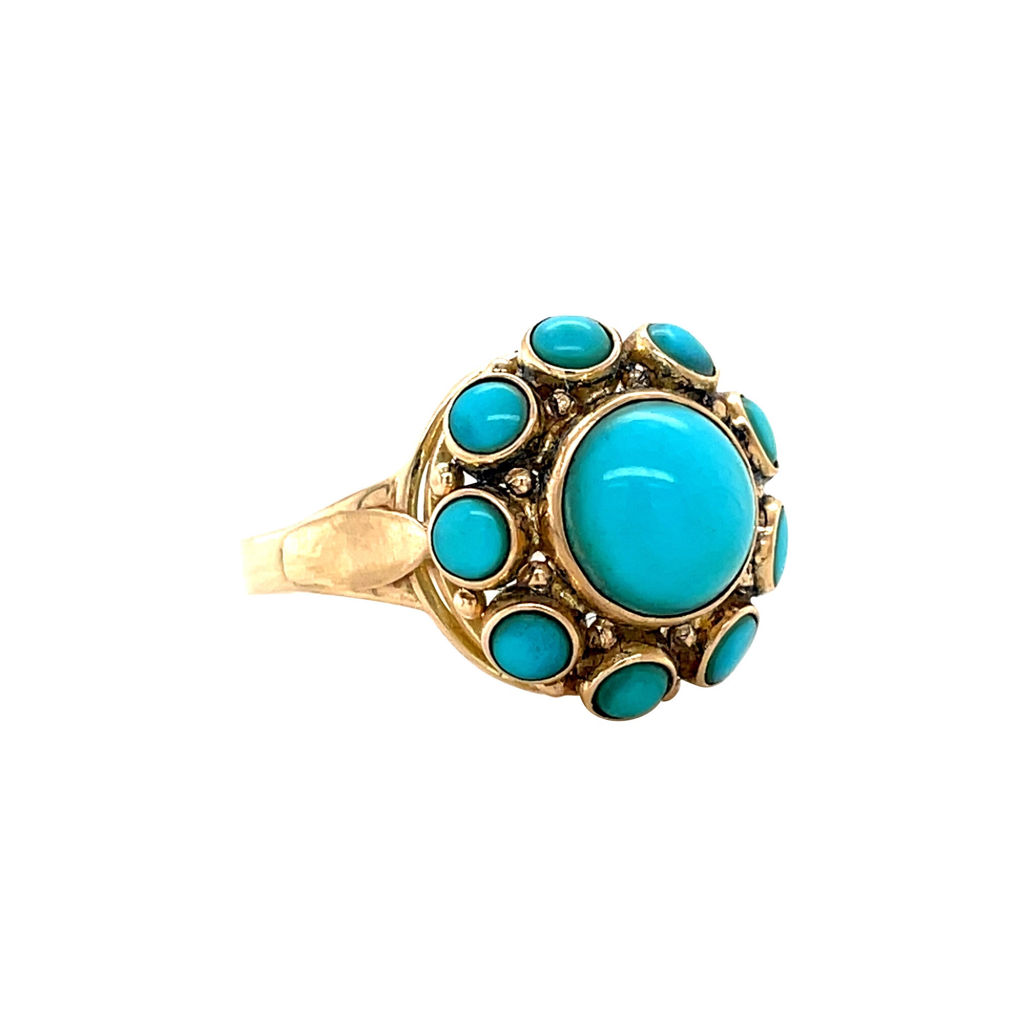 Vintage gold cluster ring with turquoise, 14 kt