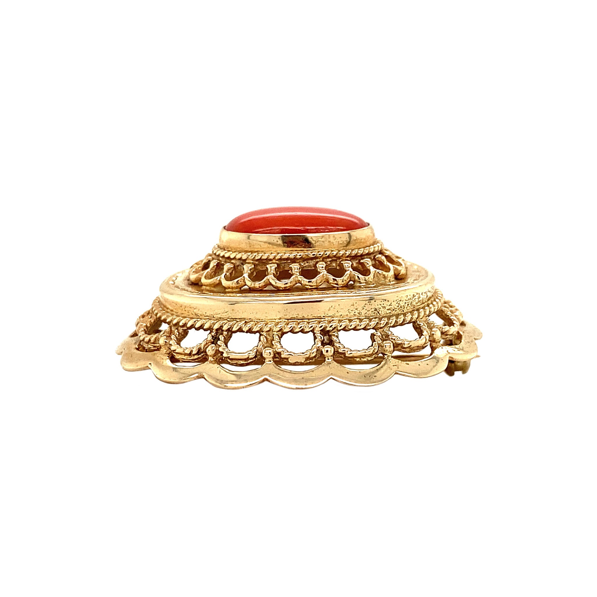 Gouden broche met bloedkoraal 14 krt