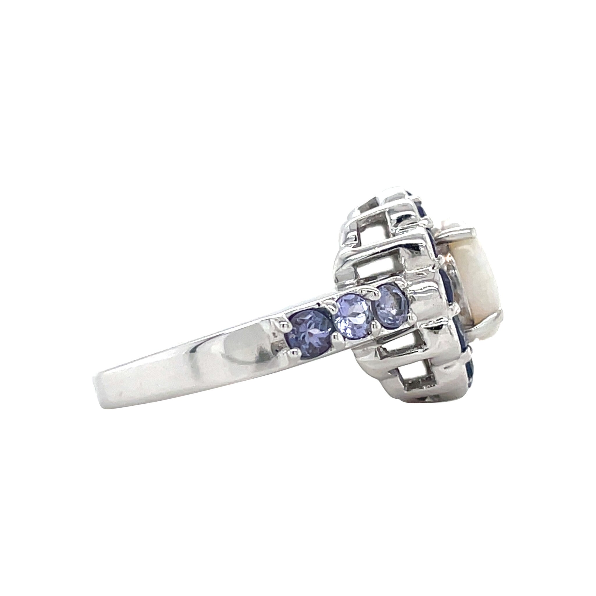 Vintage entourage ring met opaal en tanzaniet 10 krt