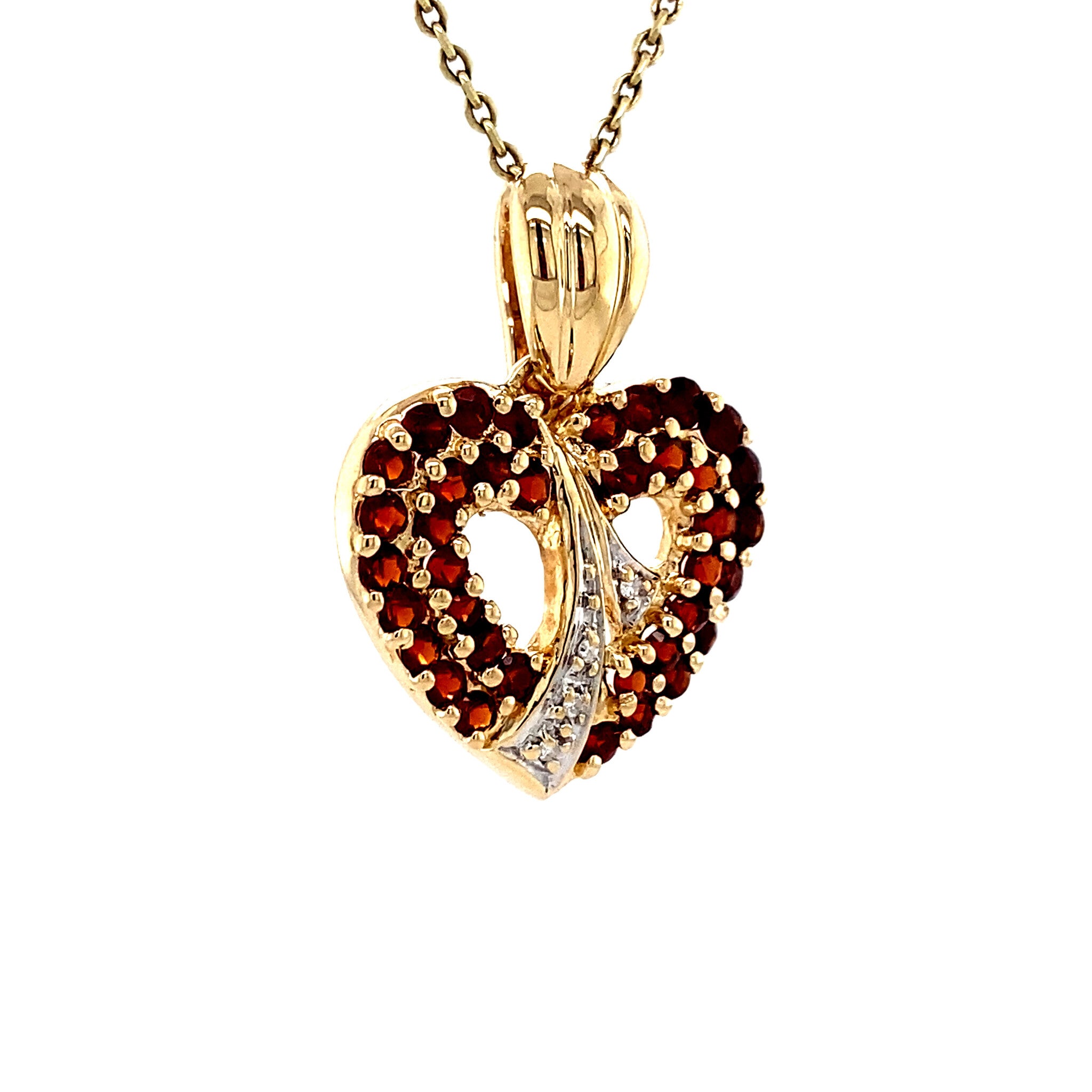 Gouden hart hanger met granaat en diamant 14 krt