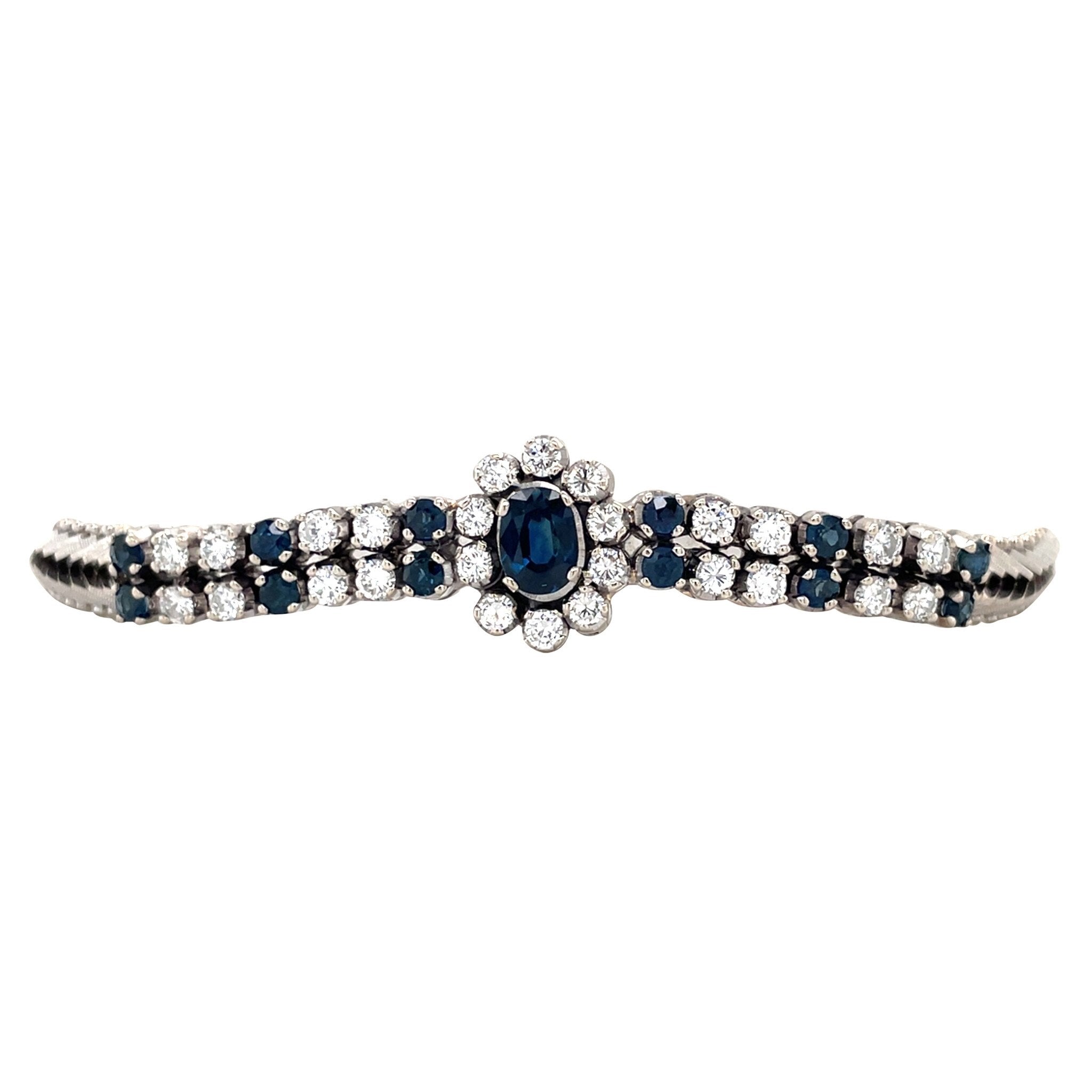 Witgouden vintage entourage armband met saffier en diamant 14 krt