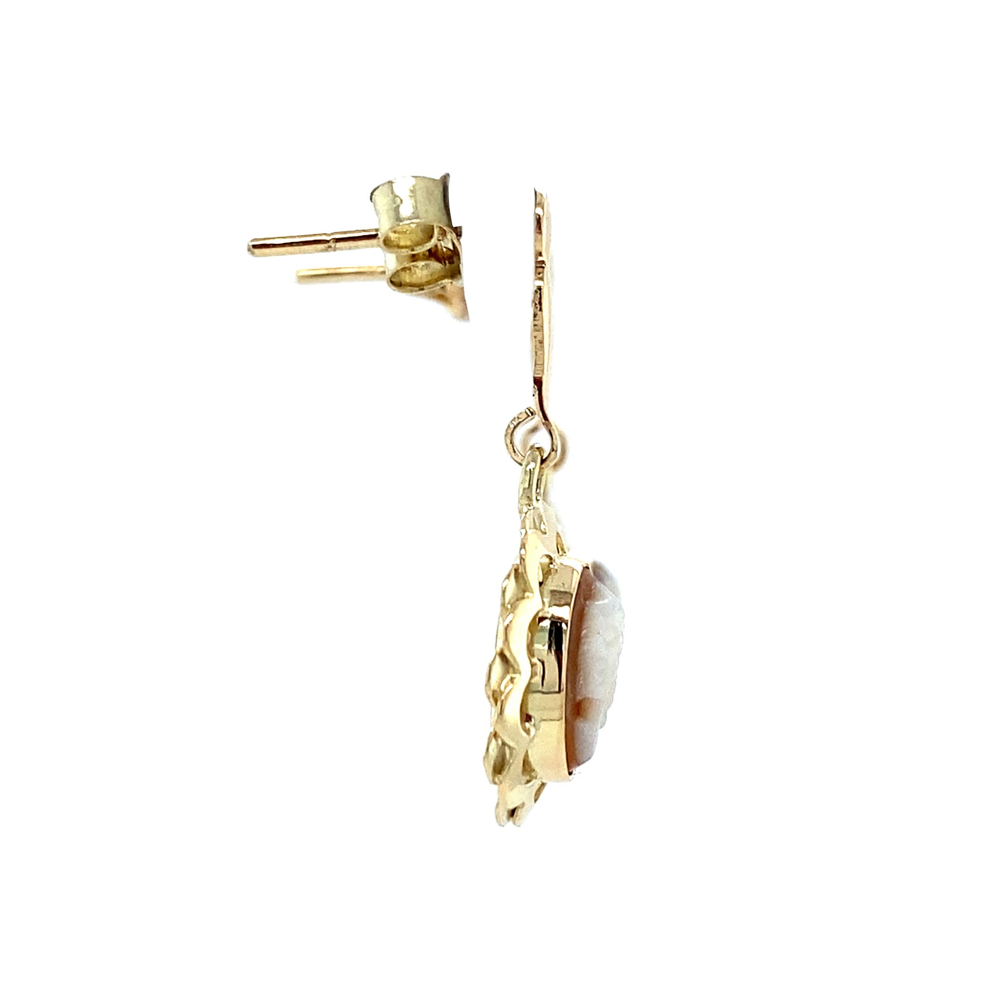 Gold earrings with cameo 14 crt