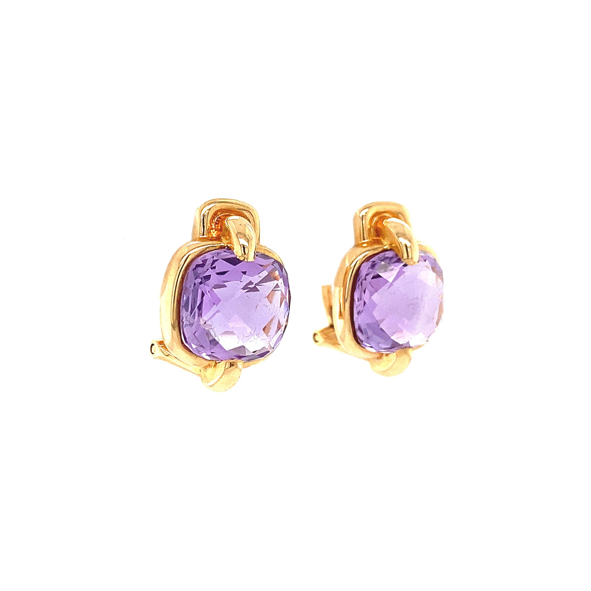 18 kt gold ear clips with amethyst