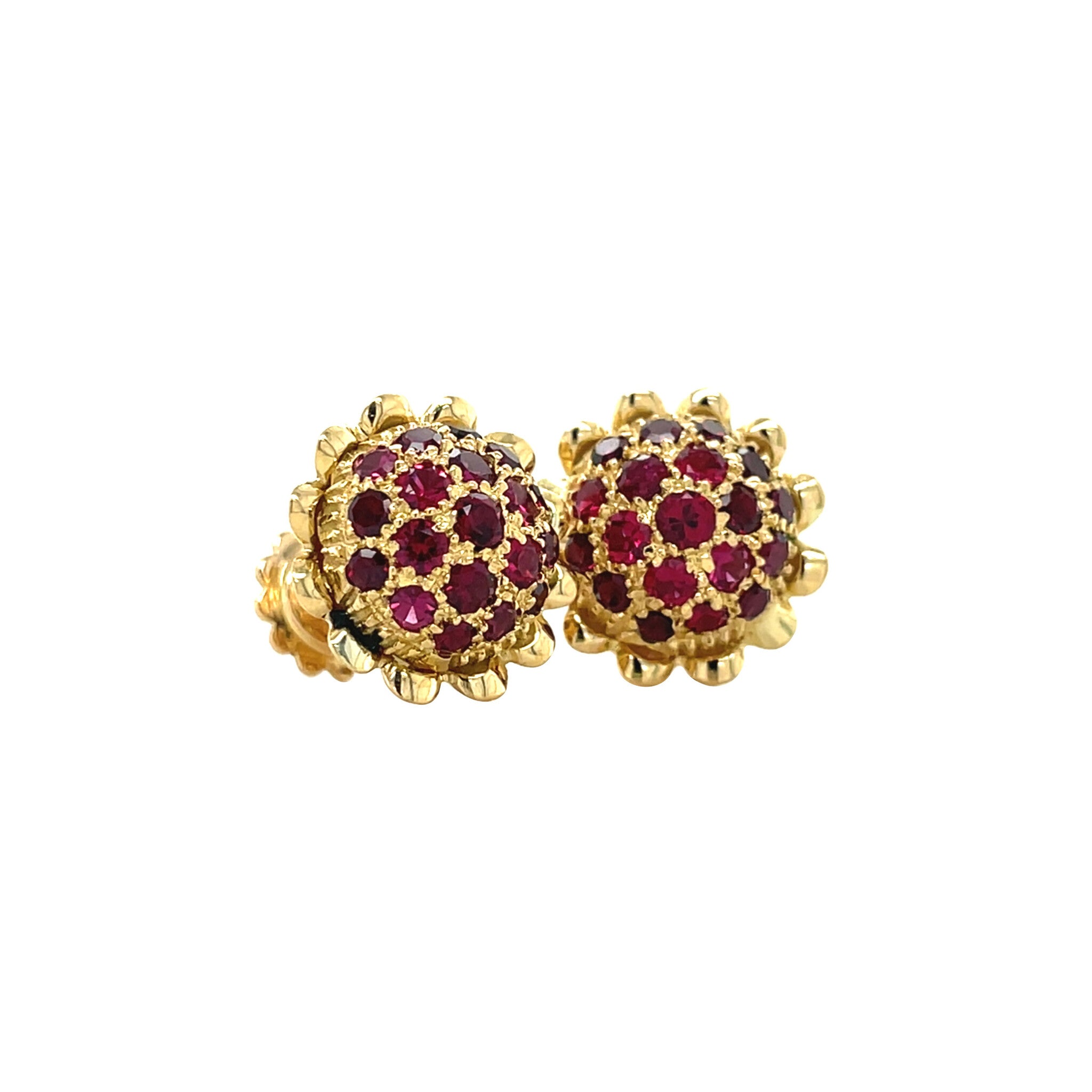 18 kt gold vintage entourage stud earrings with ruby