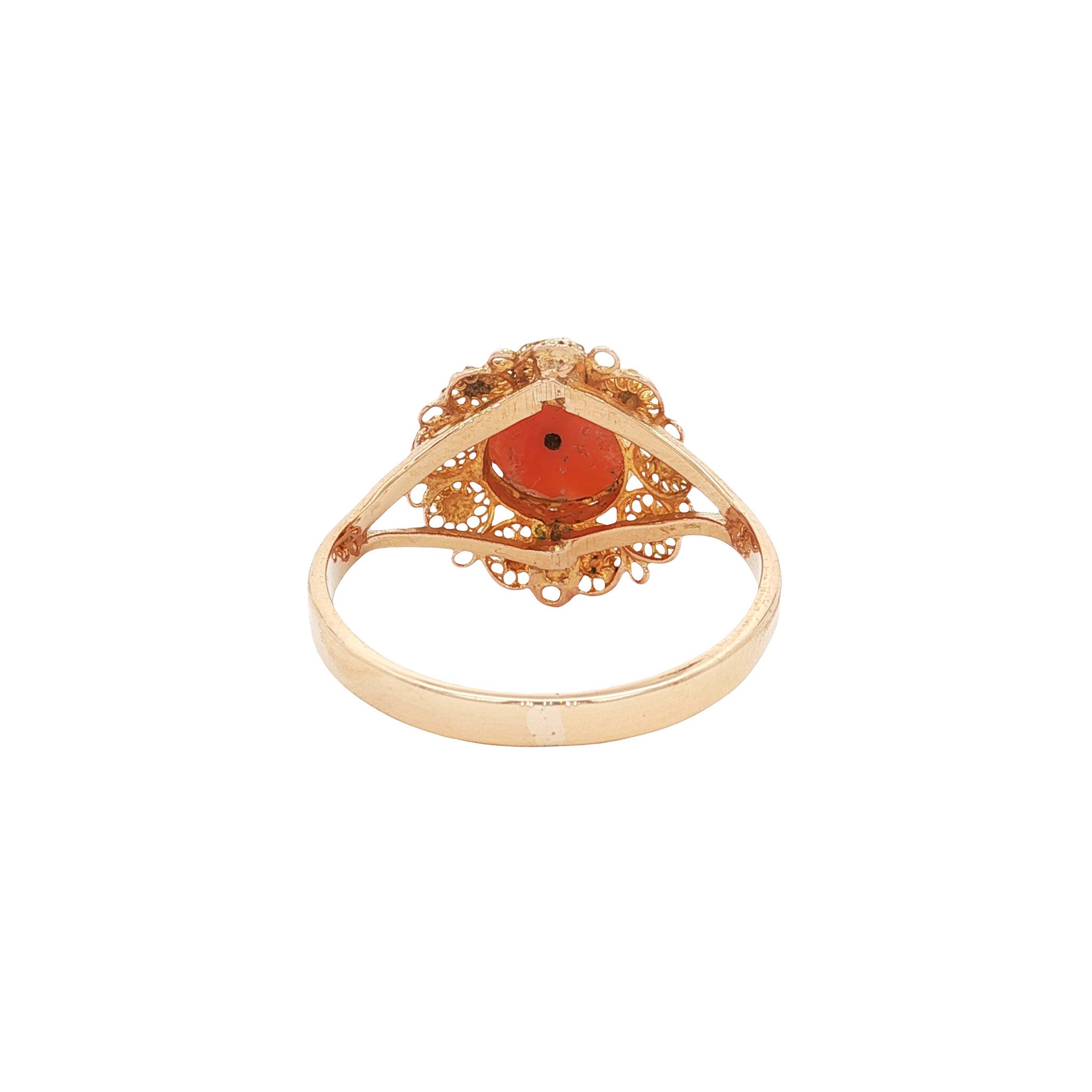 Bicolour gouden vintage ring met bloedkoraal 14 kt