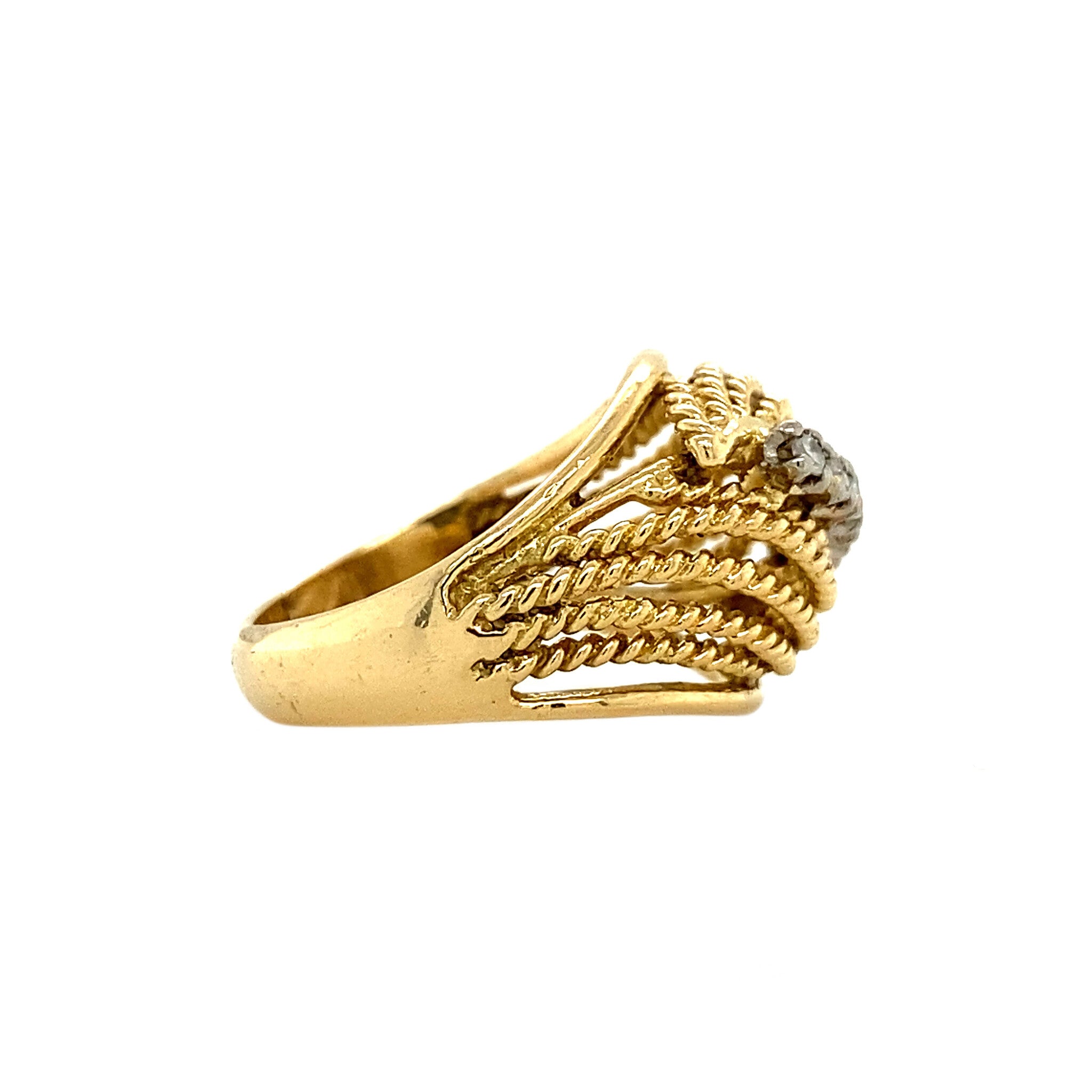 Gold row ring with diamond 18 kt