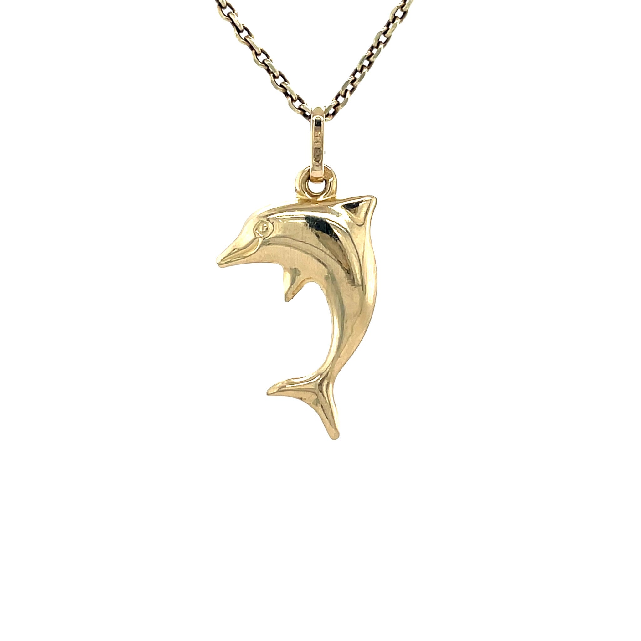 Golden vintage dolphin pendant 14 kt