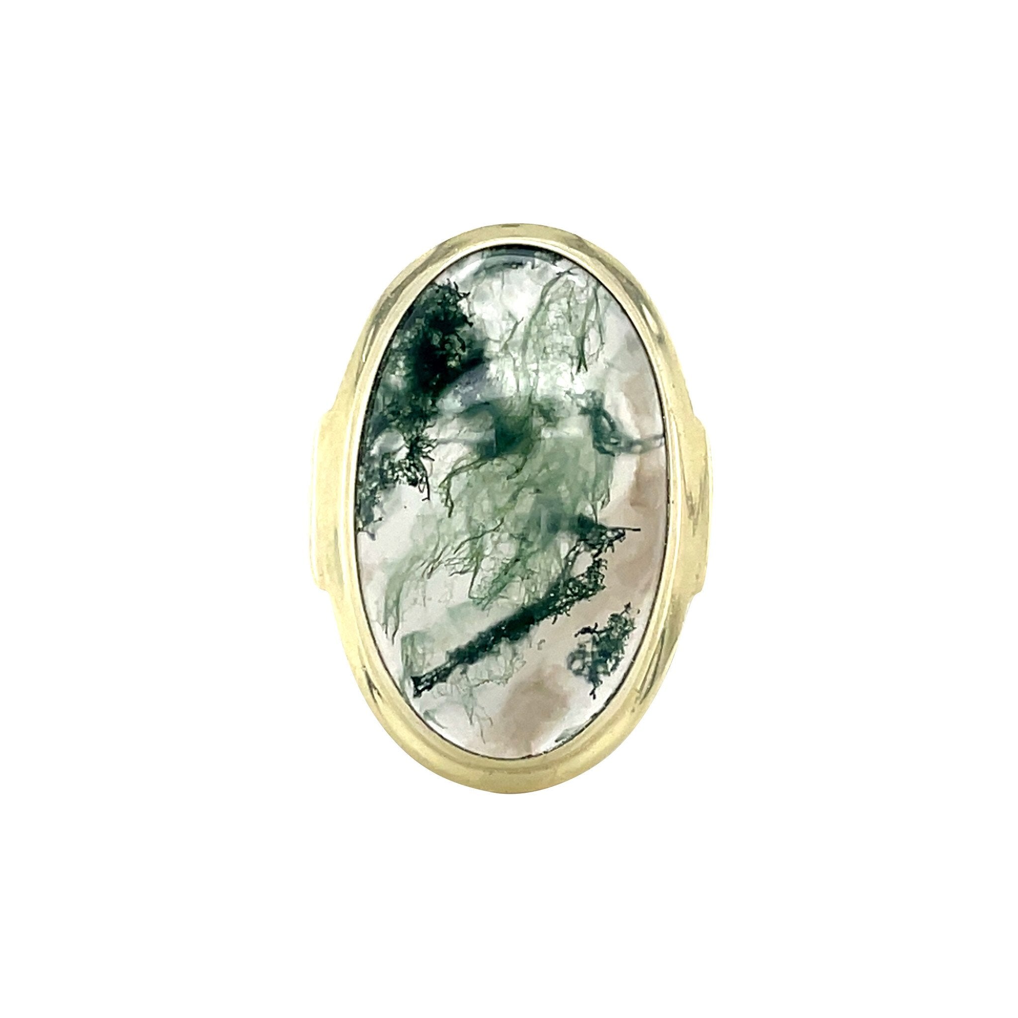 Gouden vintage ring met mosagaat 14 krt