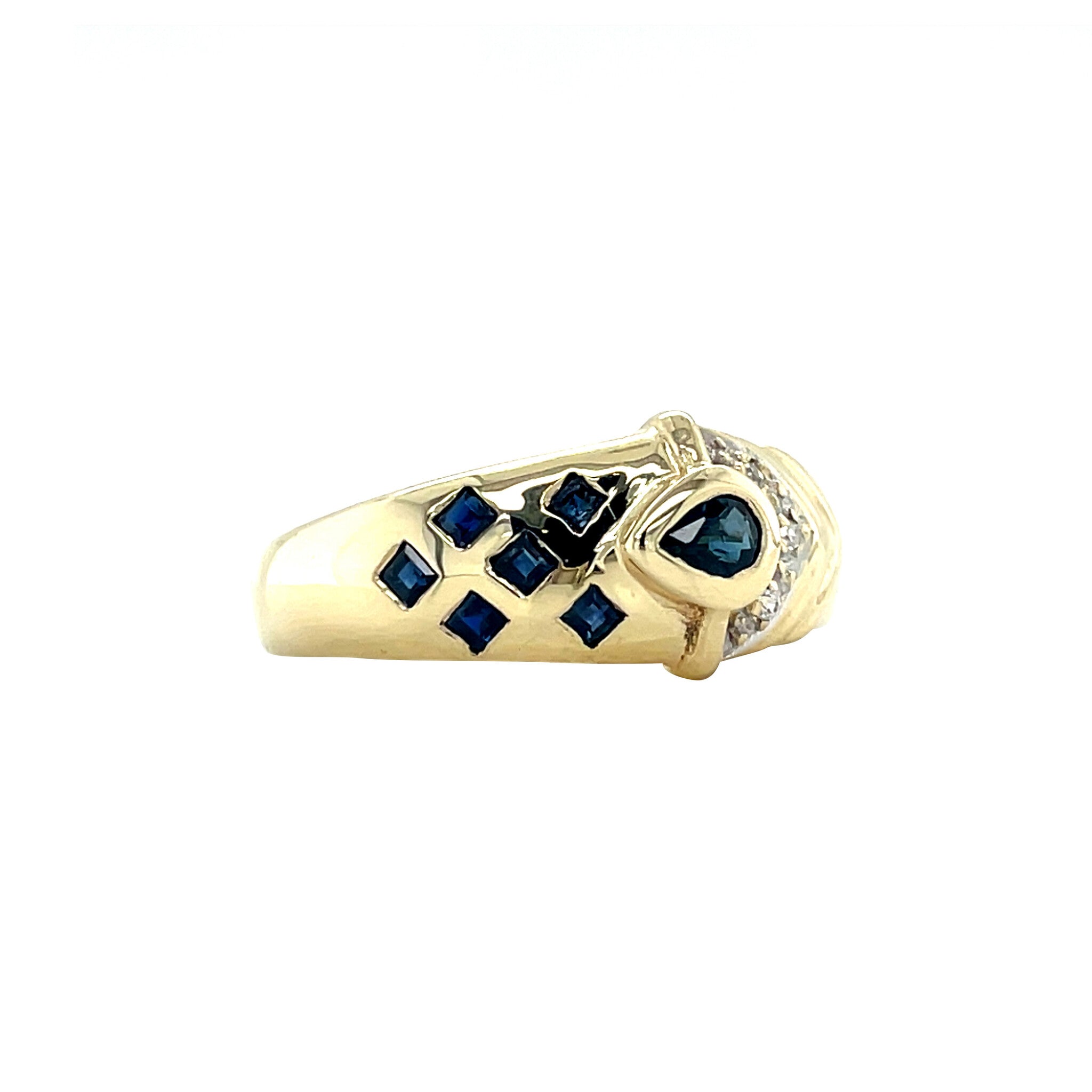 Gouden ring met saffier en diamant 14 krt