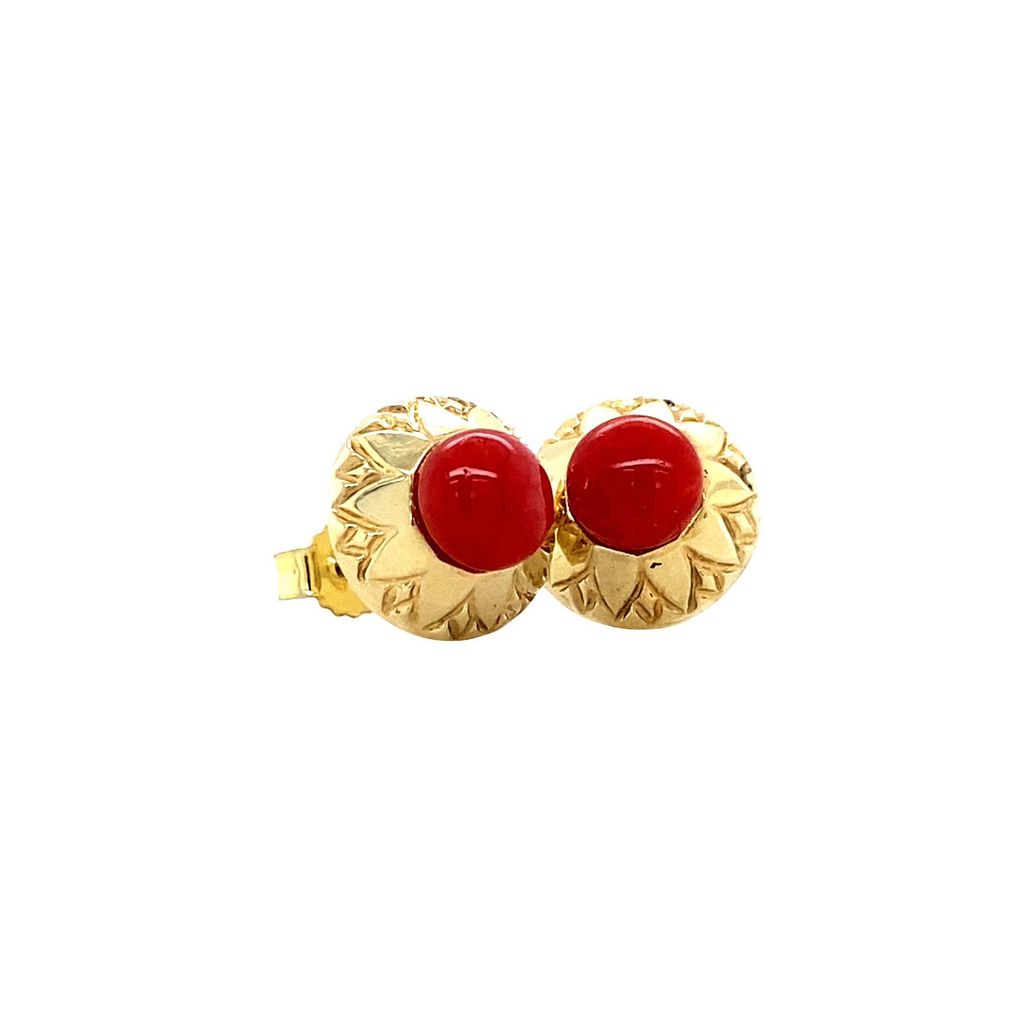 Gold ear studs with blood coral 14 krt