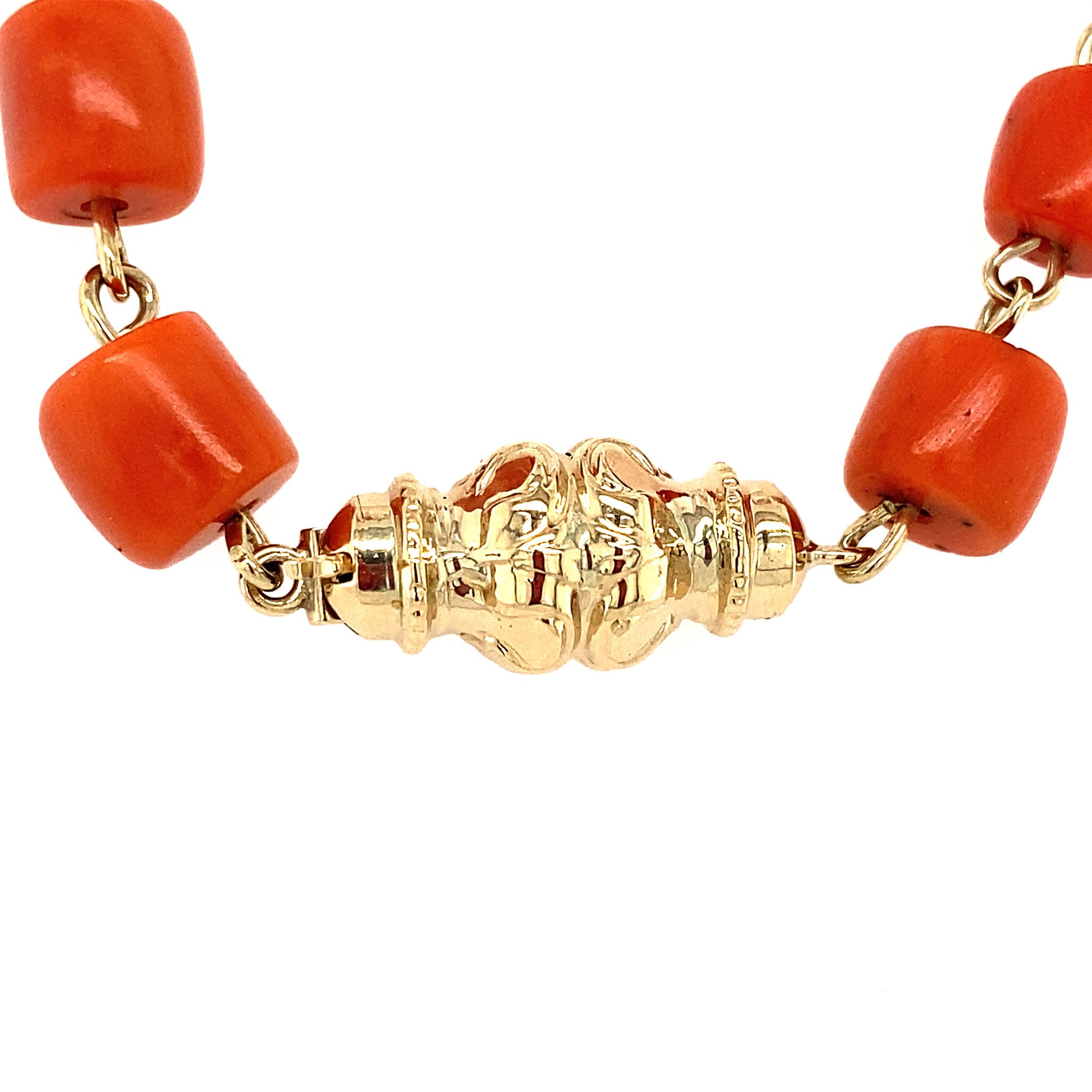 Blood coral necklace with gold decorative clasp, 45 cm