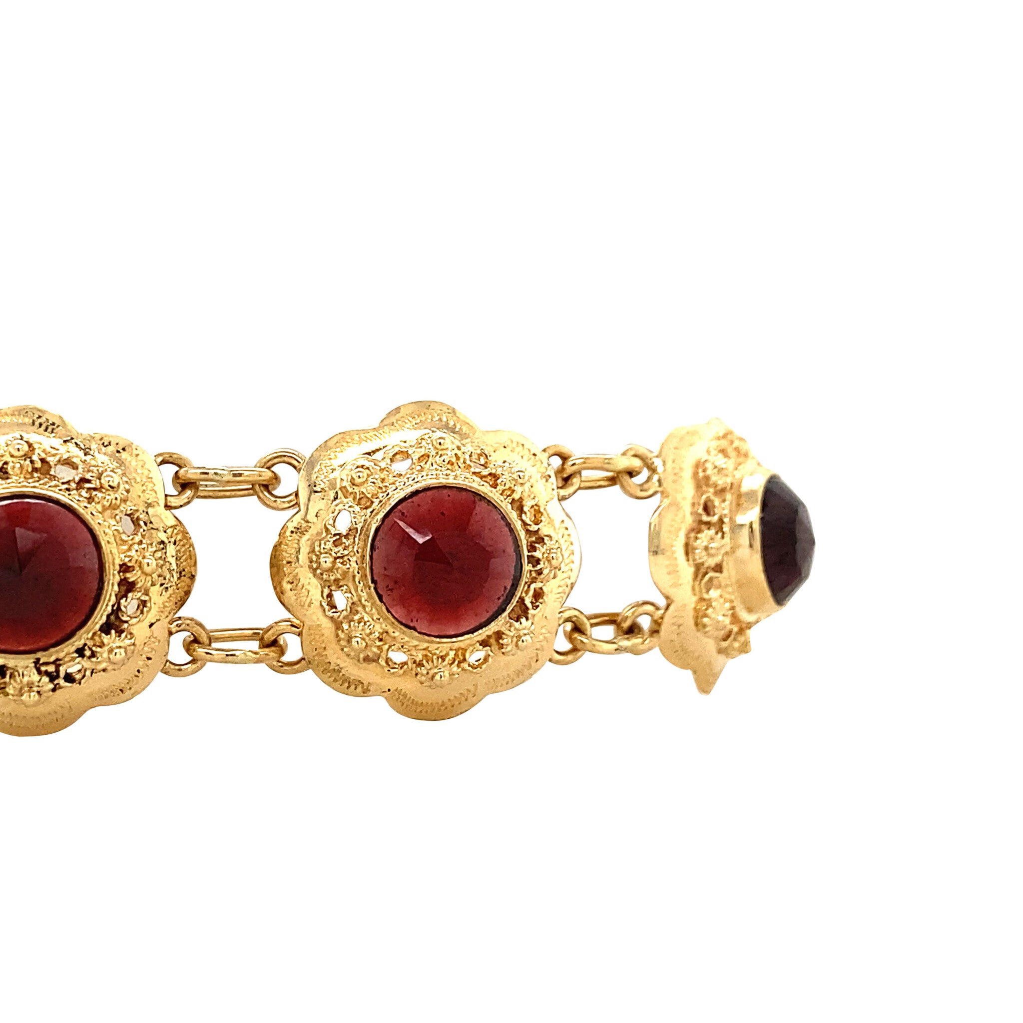 Gouden armband met granaat 17.5 cm 14 krt