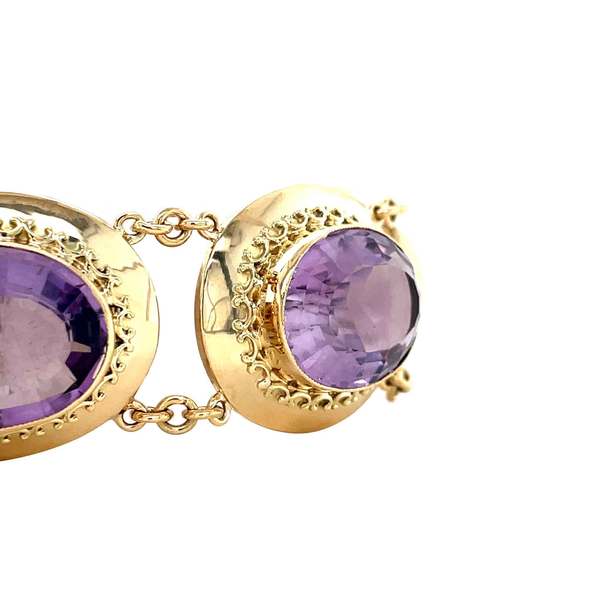 Gouden vintage bootjes armband met amethist 14 kt