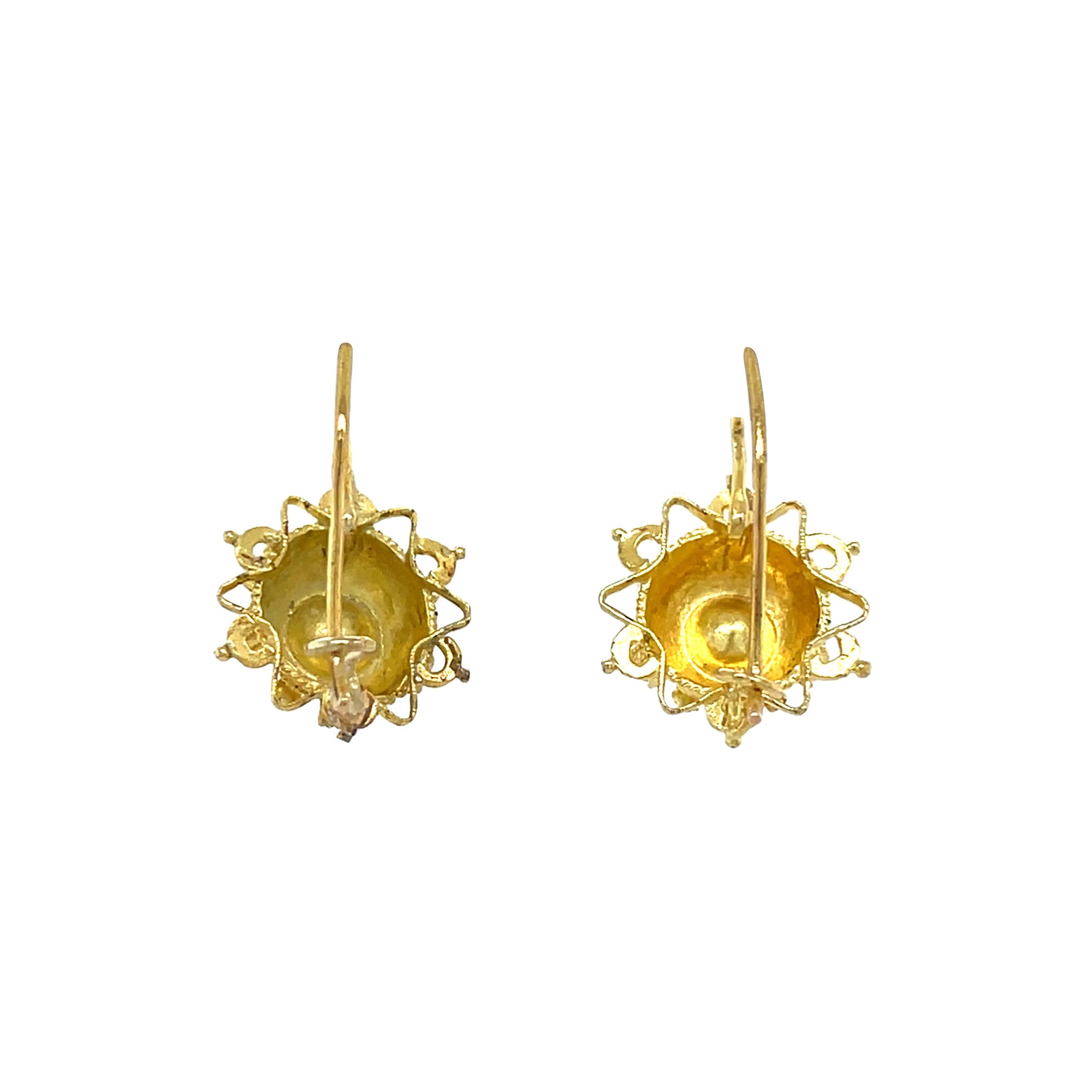 Gouden fantasie oorhangers met parel 14 krt