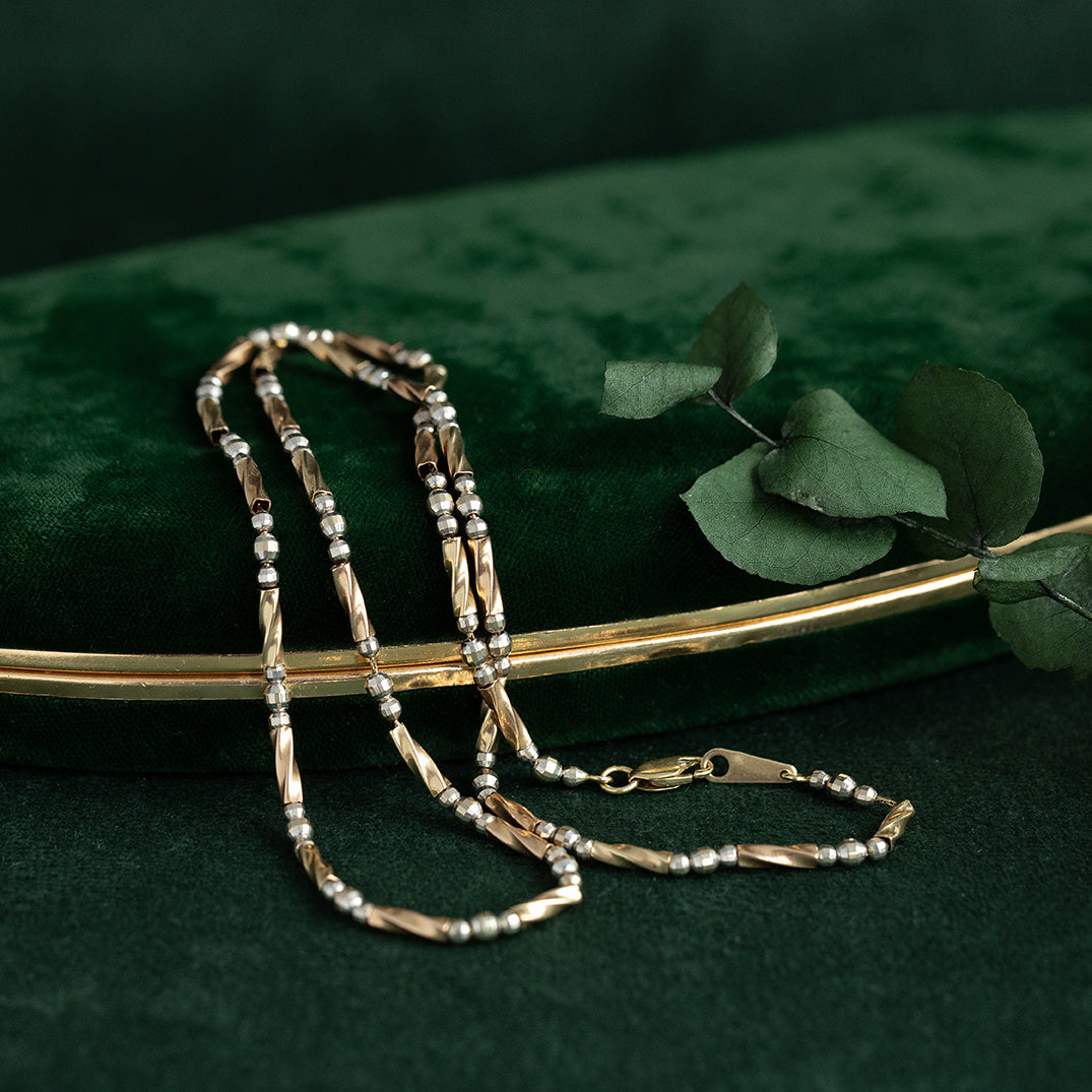Bicolour gold fantasy necklace 14 kt