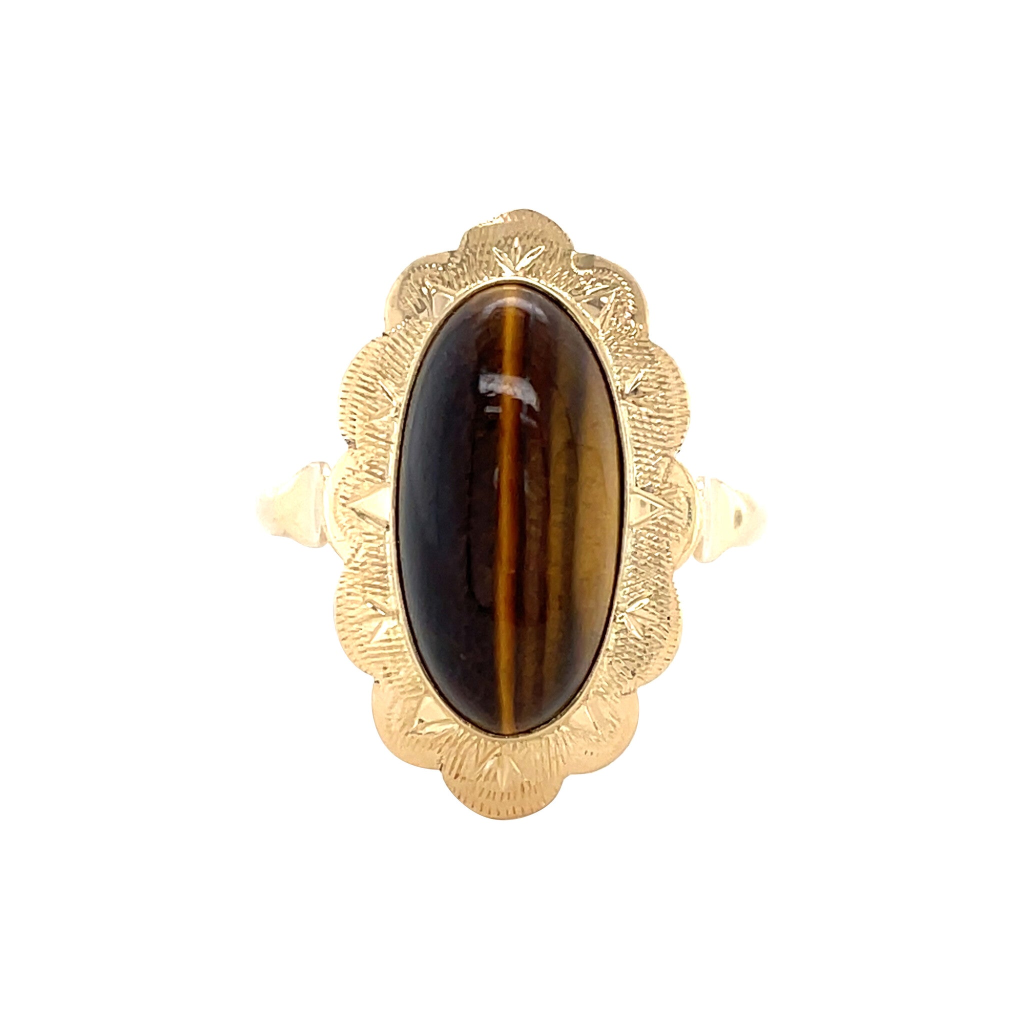 Gold vintage ring with tiger's eye 14 kt