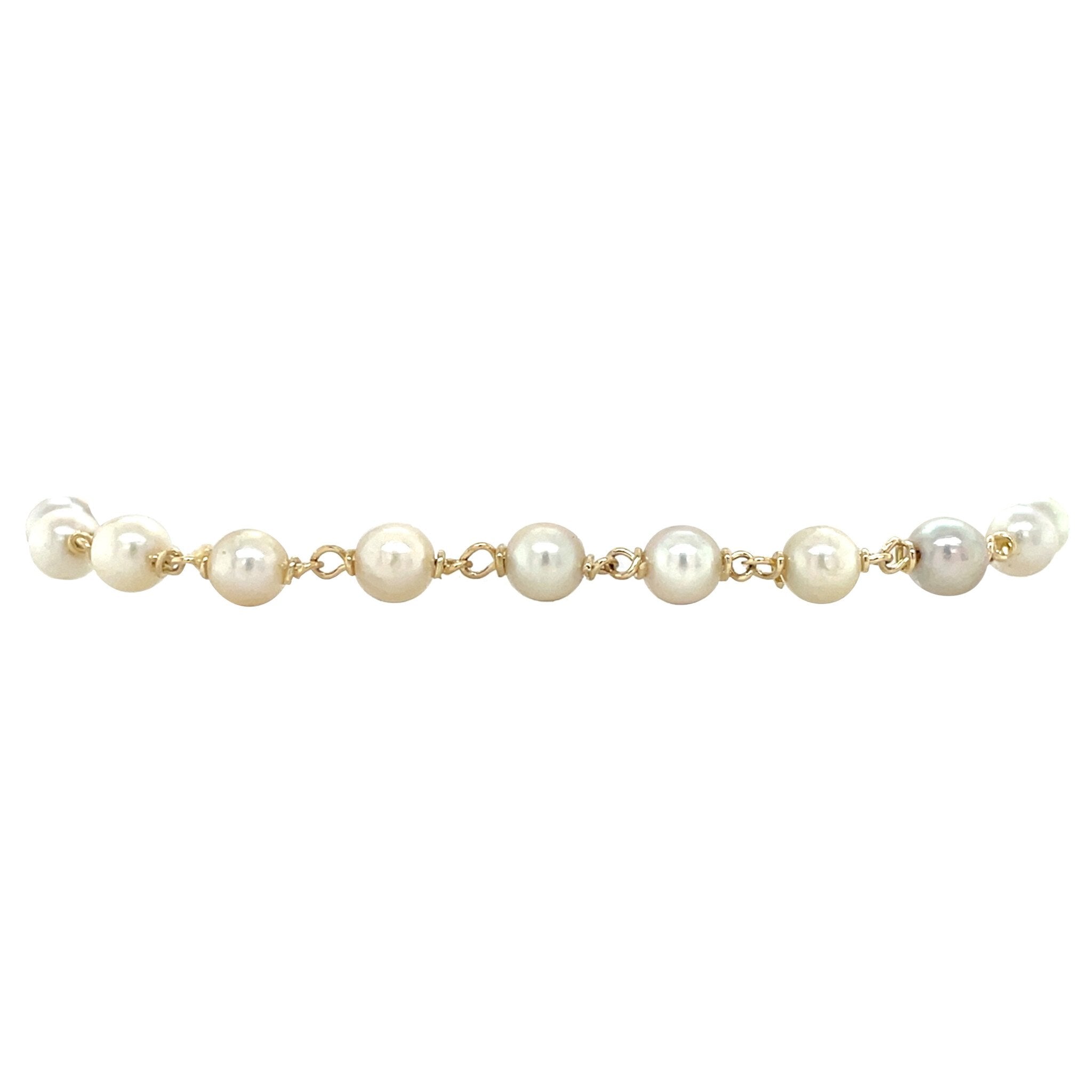 Vintage gold bracelet with pearls, 14 kt