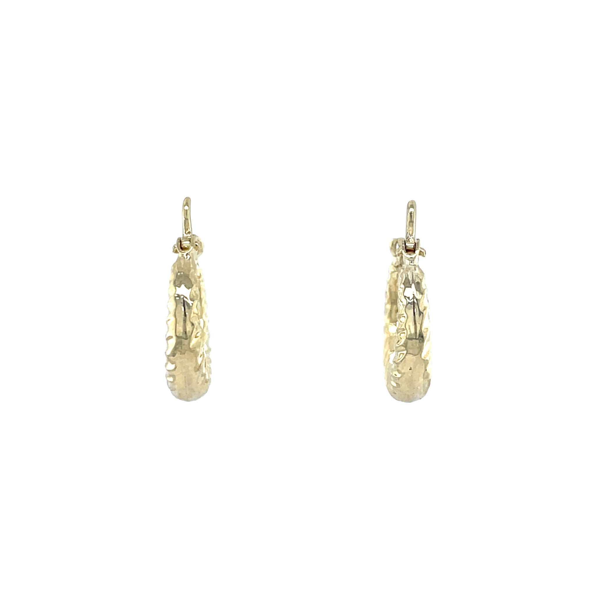 Vintage gold fantasy hoop earrings, 14 kt