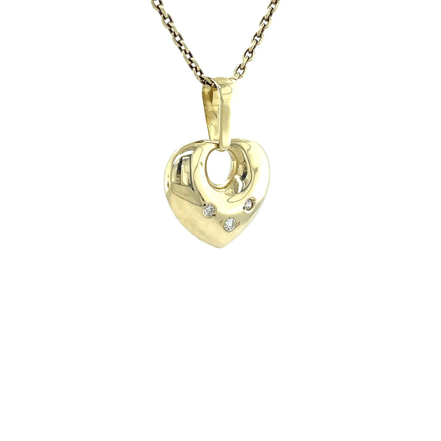 Gold vintage heart pendant with diamond 14 kt