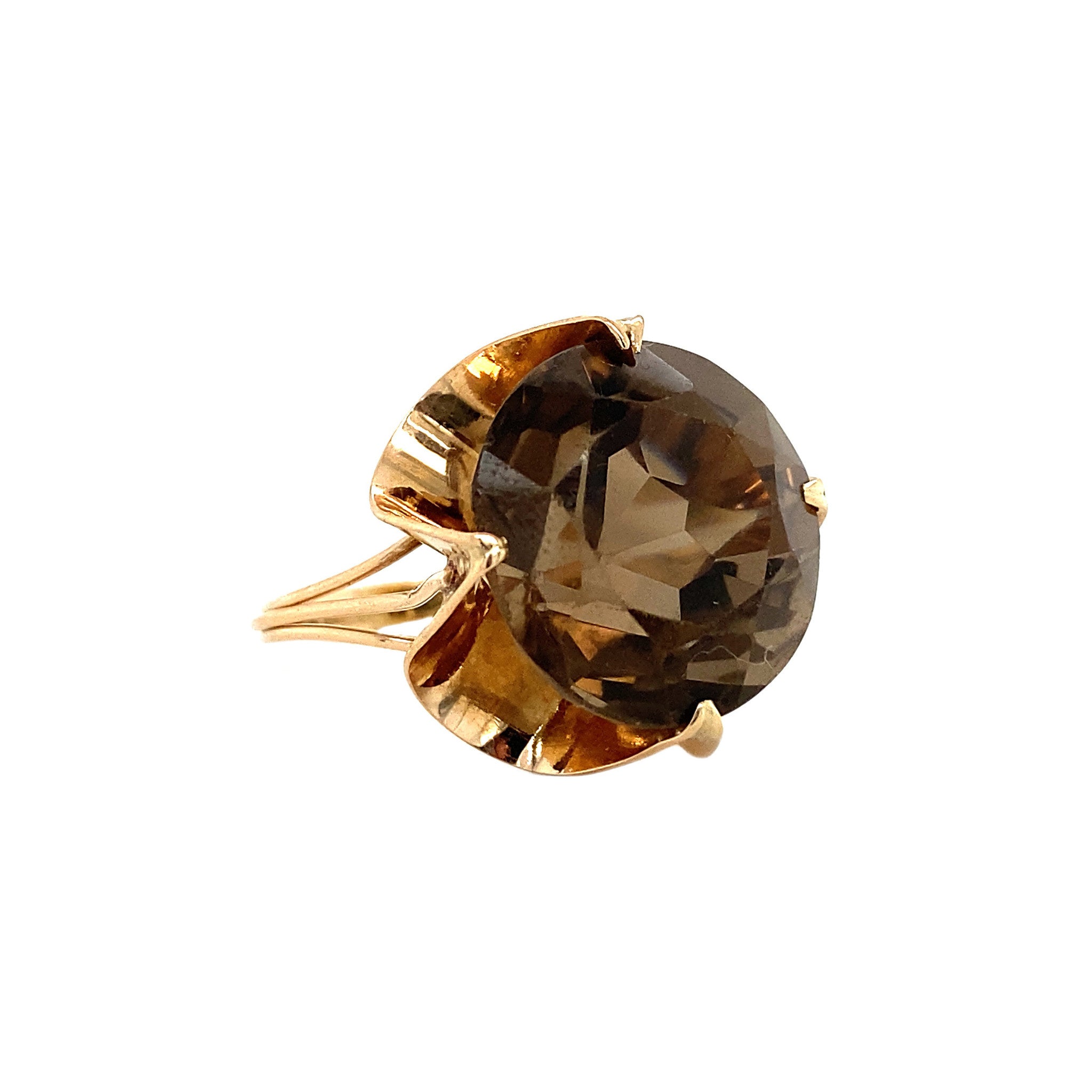 Gouden ring met rookkwarts 14 krt