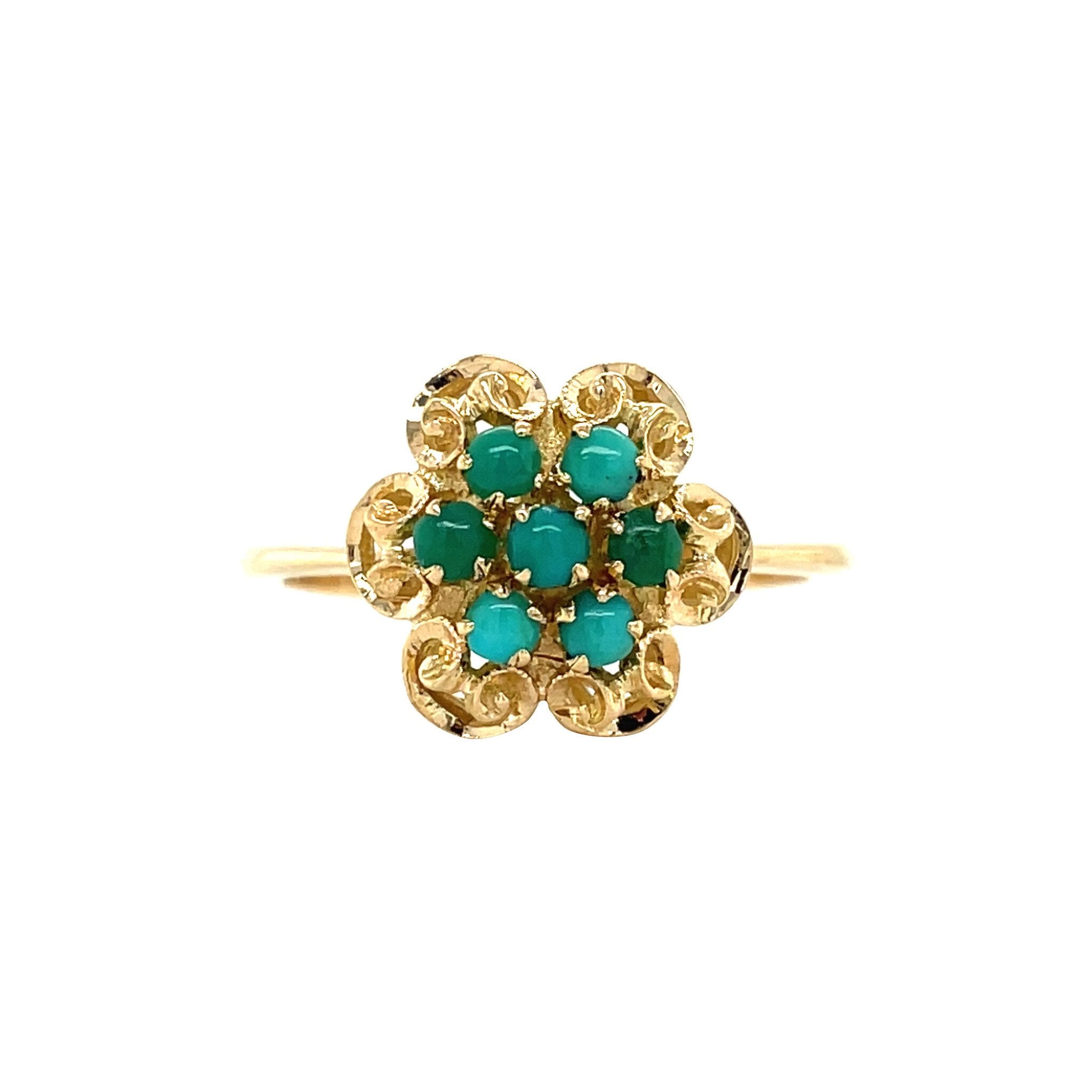 Gouden vintage entourage ring met turkoois 18 kt