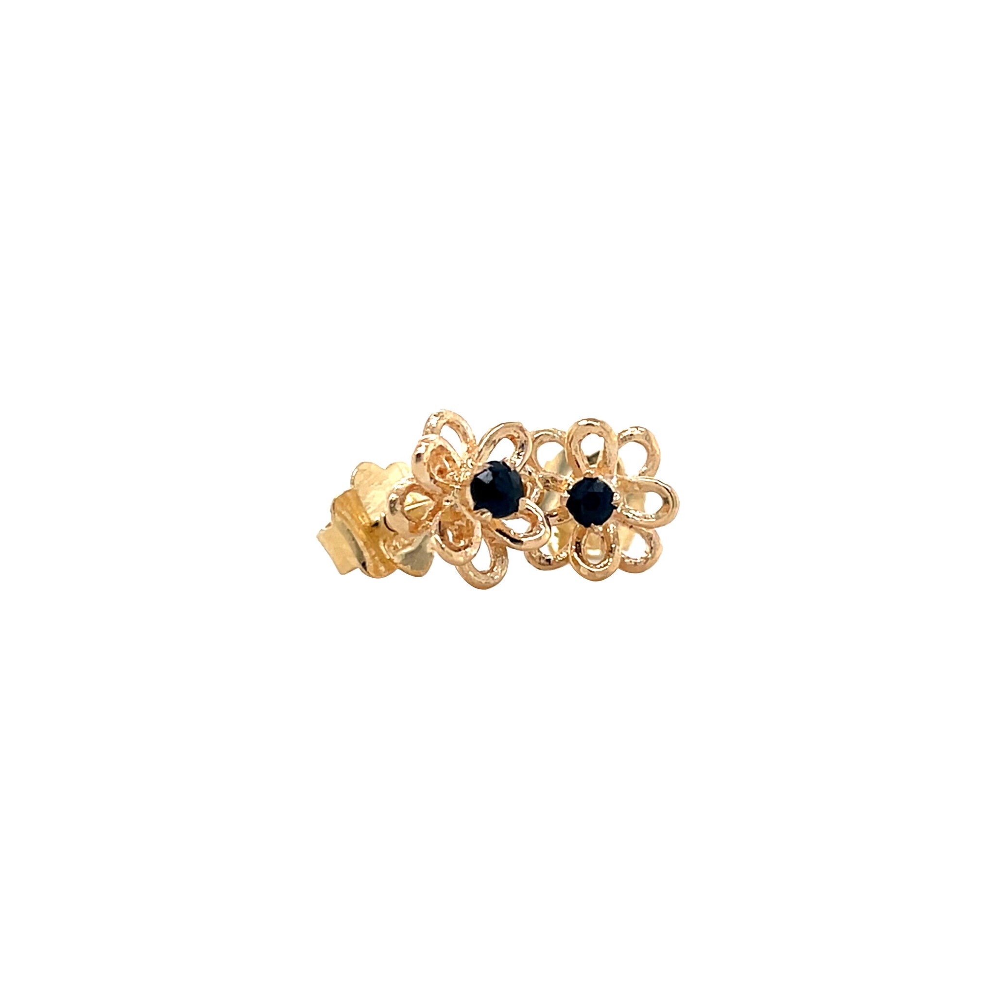 Gouden vintage bloem oorstekers met saffier 18 krt