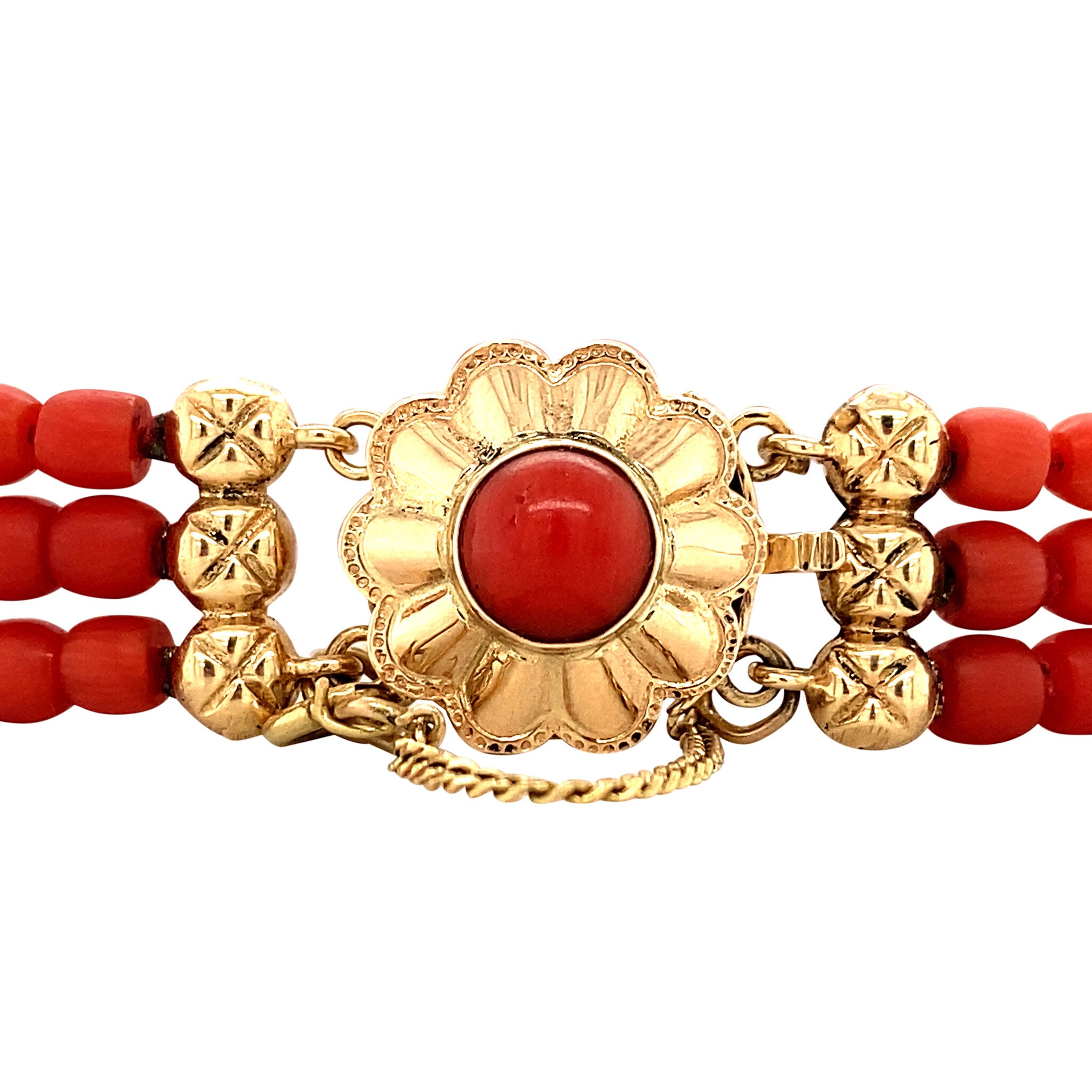 Bloedkoraal armband met gouden siersluiting 17.5 cm 14 krt