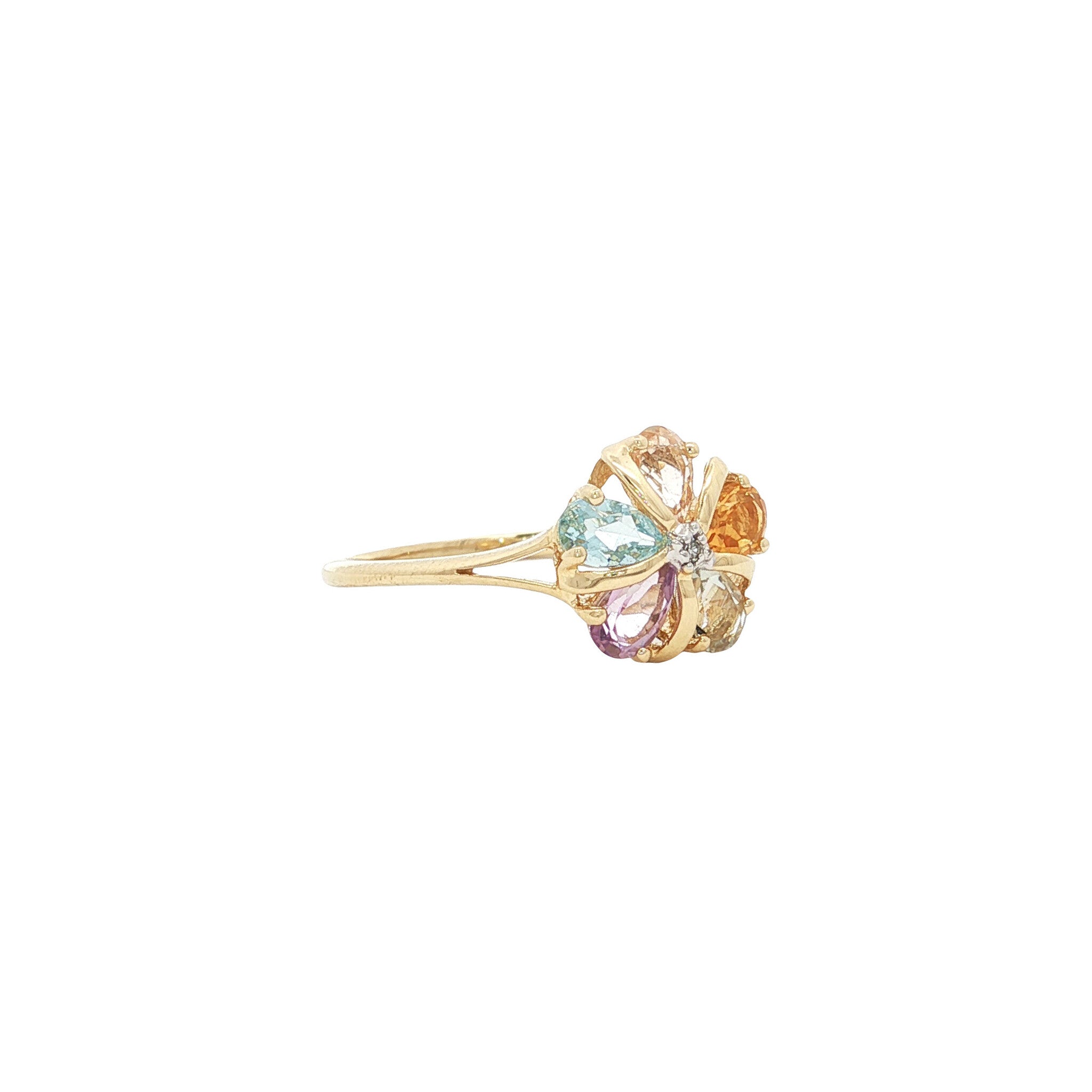 Ring with amethyst, topaz, morganite, citrine and diamond 9 kt
