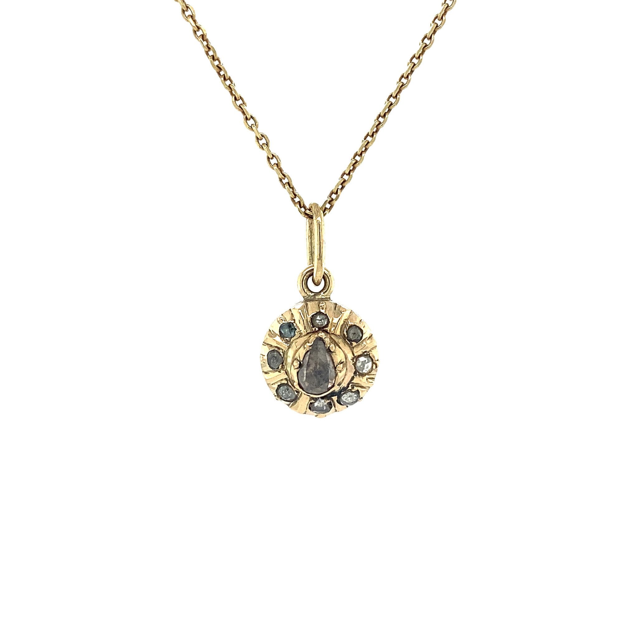 Gold halo pendant with rose-cut diamond, 14 kt