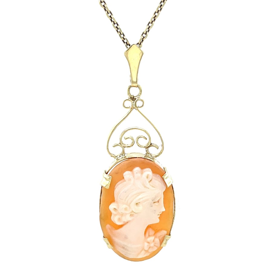 Gouden vintage hanger met camee 14 kt