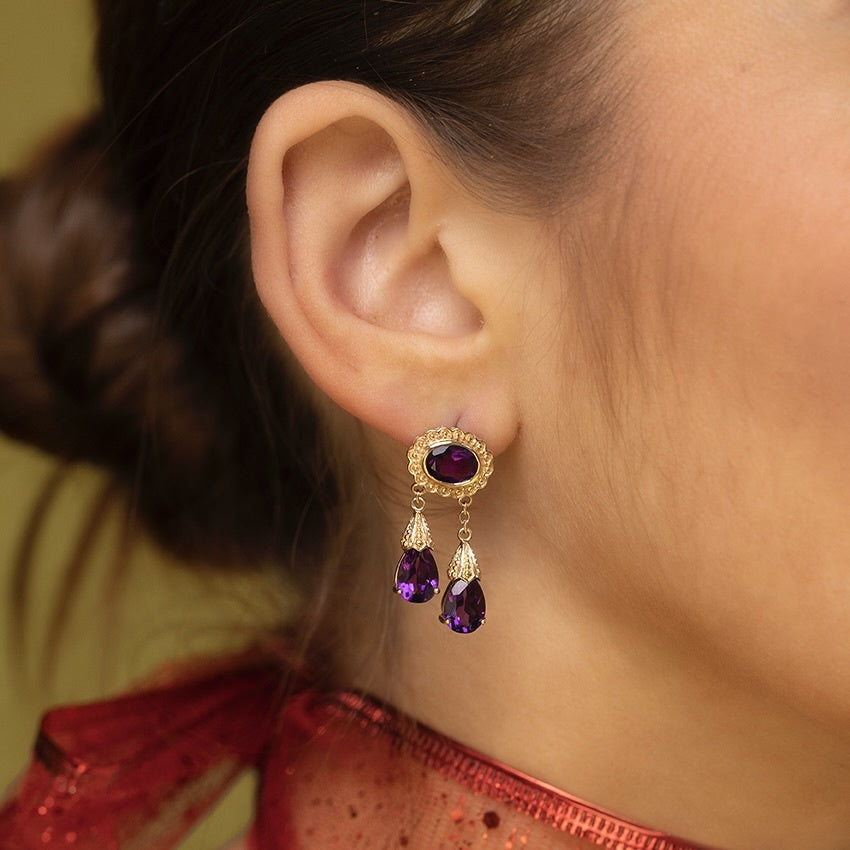 Gouden oorbellen met amethist 14 kt