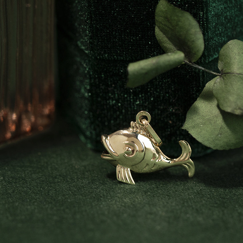Gouden vintage vis hanger 14 kt