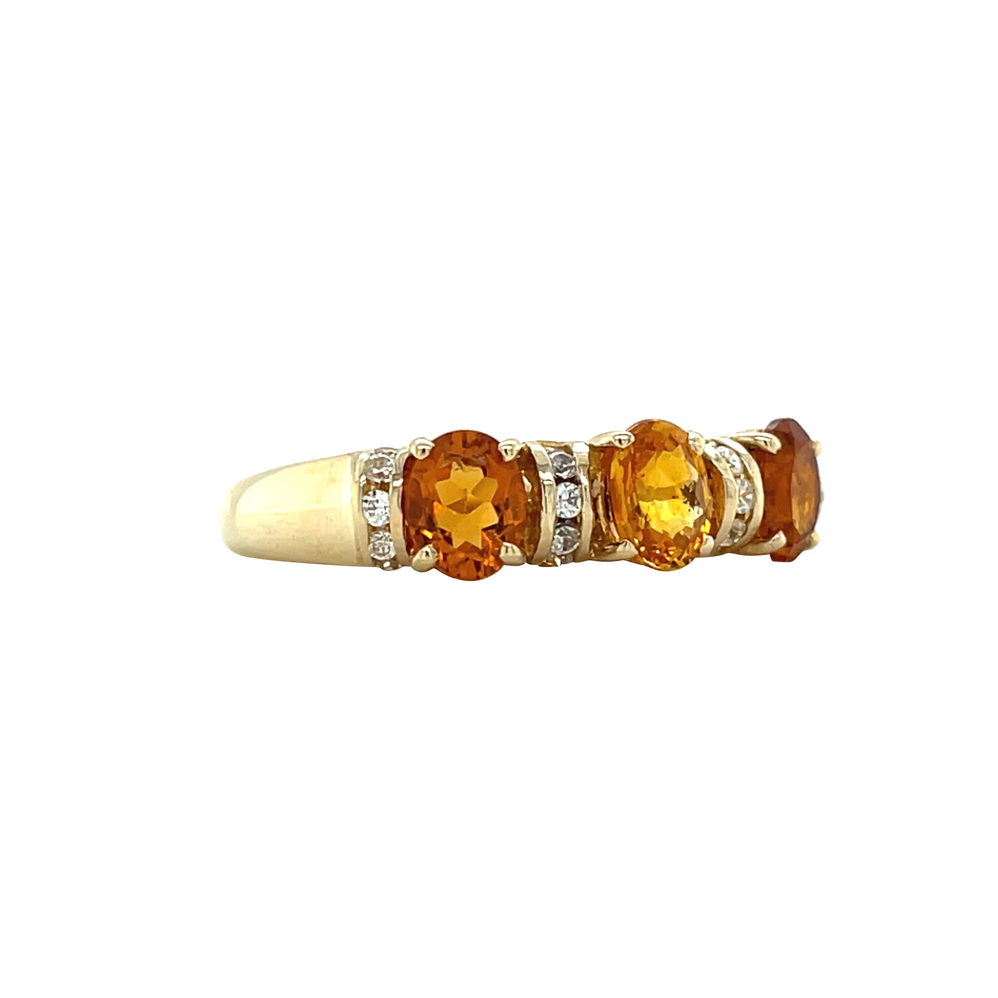 Gouden vintage ring met citrien, saffier en zirkonia 14 kt