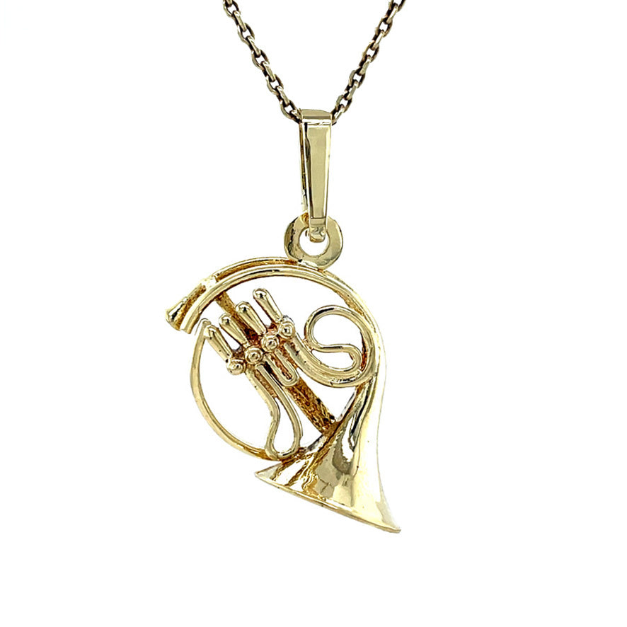 Gouden vintage hoorn hanger 14 krt