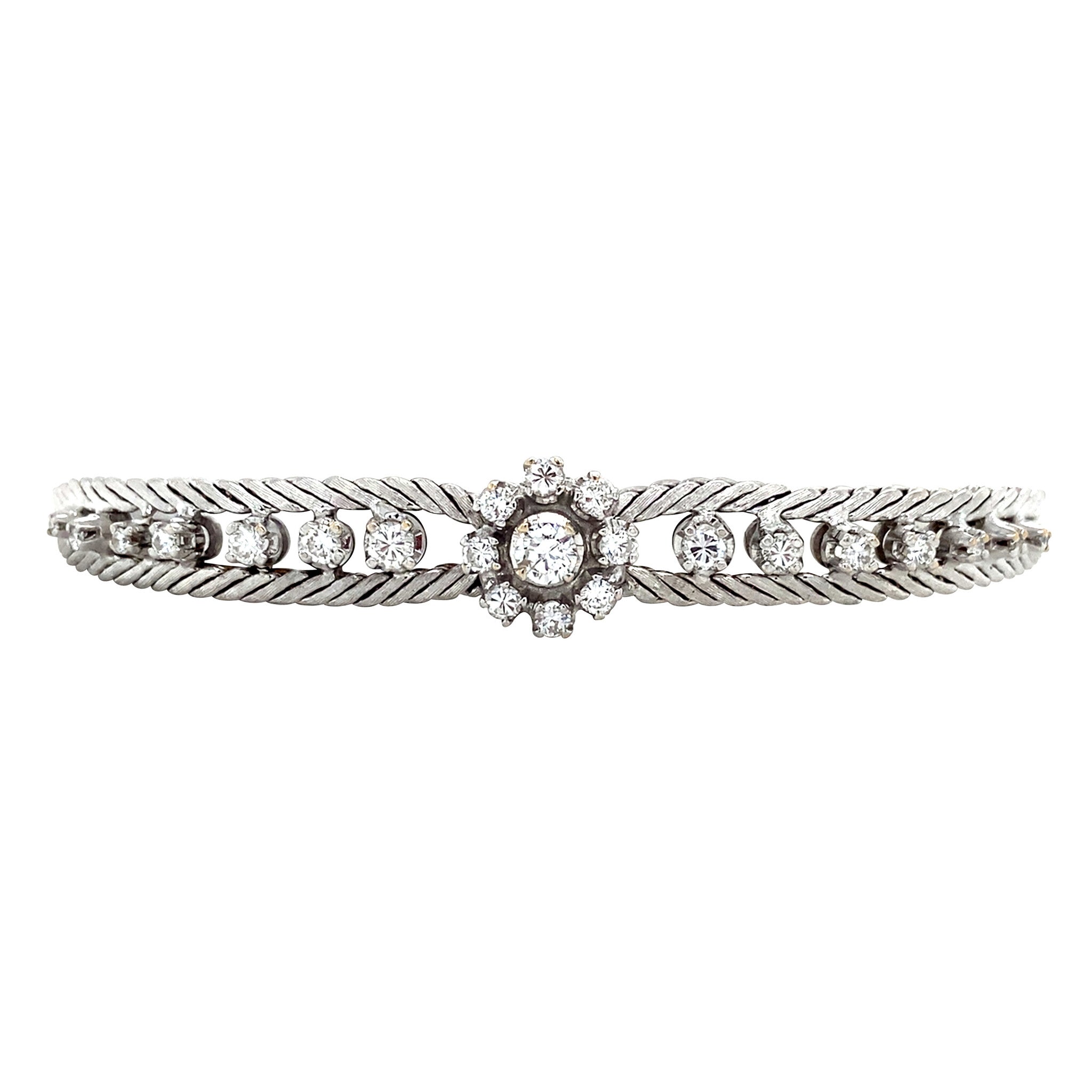 Witgouden vintage armband met diamant 18 krt
