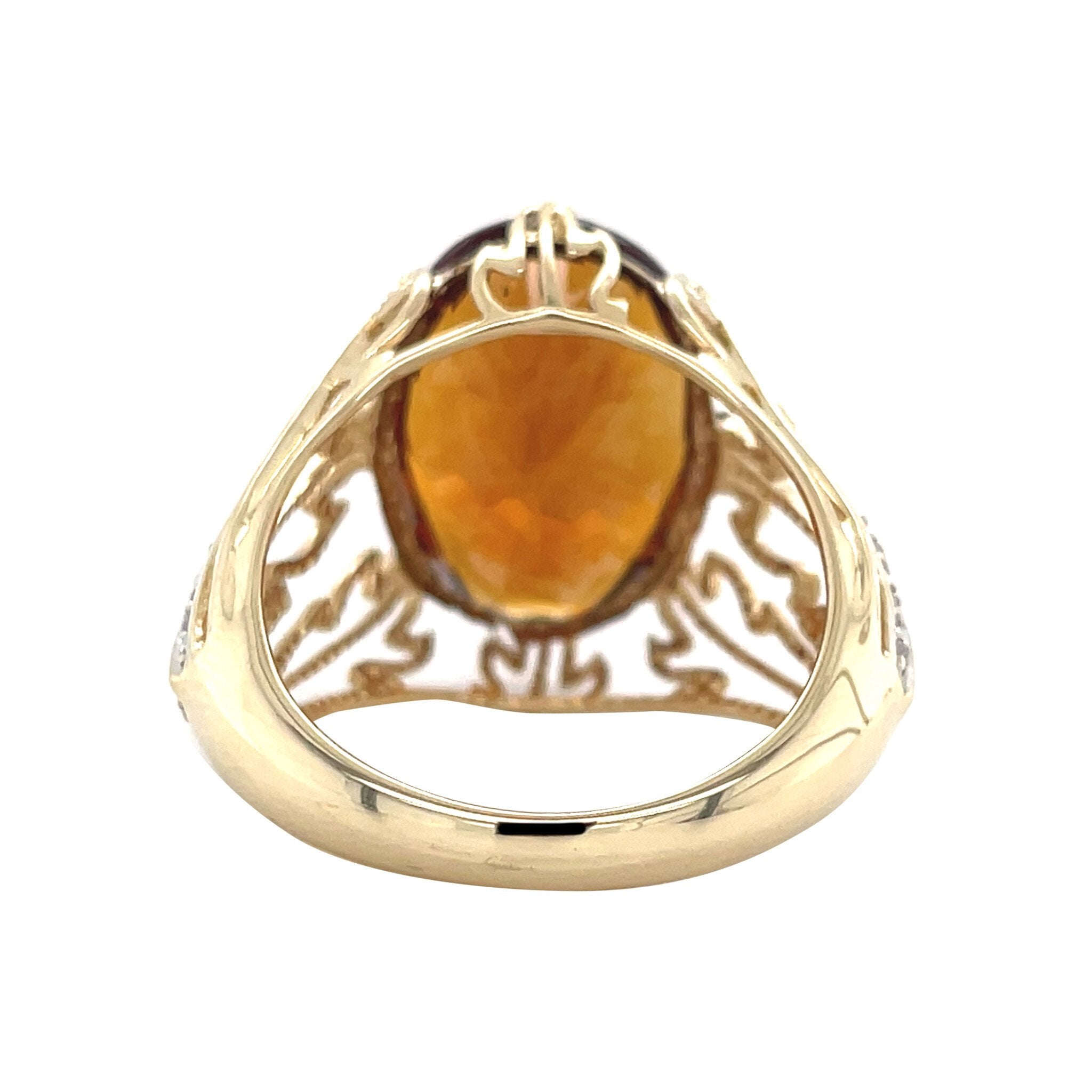 Gold vintage ring with citrine and diamond 14 kt