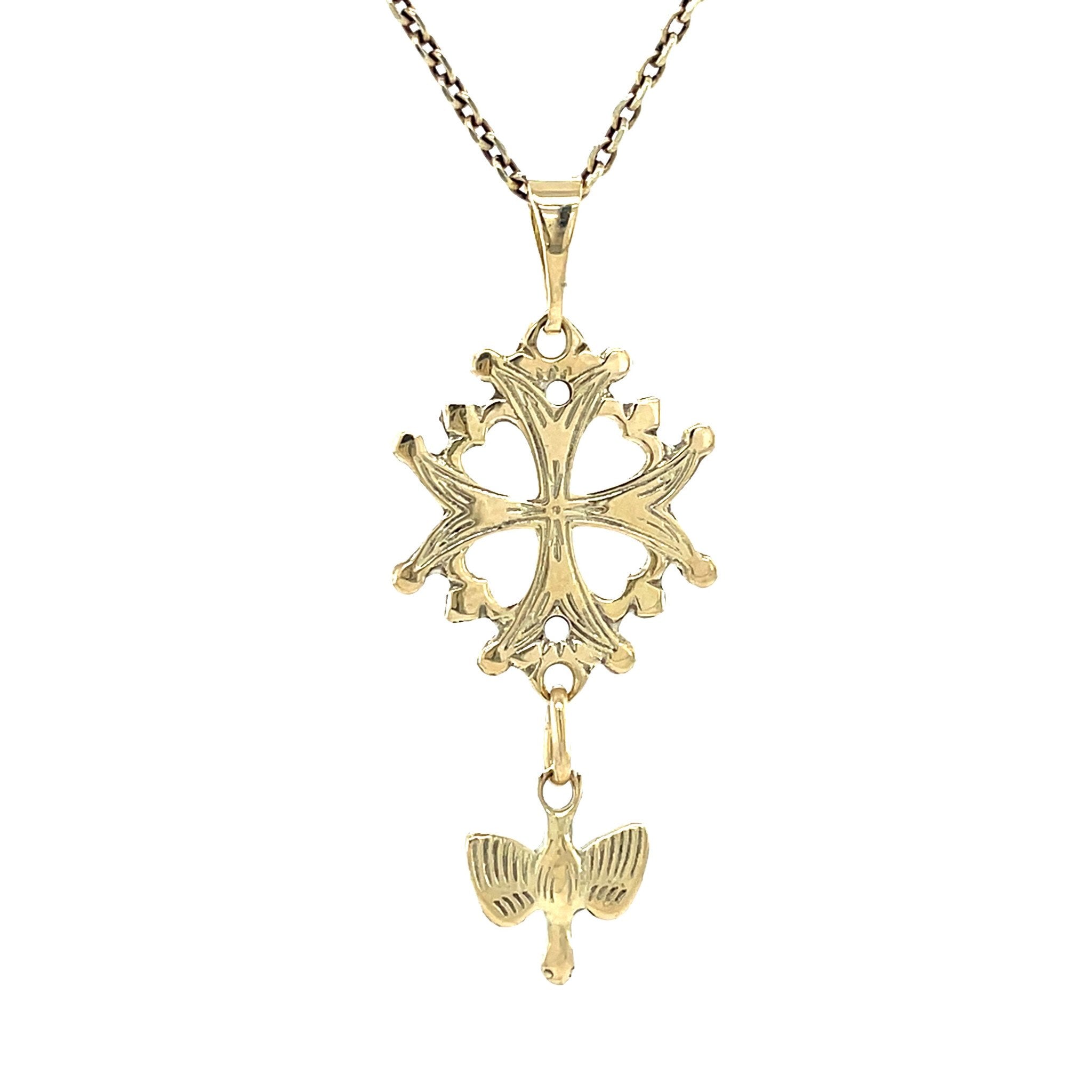 Gouden vintage Hugenoten kruis hanger 14 krt