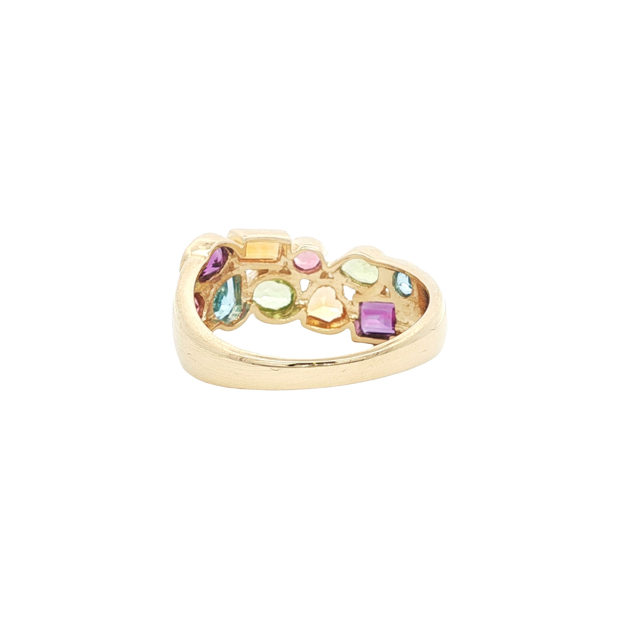 Ring with citrine, amethyst, peridot, topaz and tourmaline, 9 kt