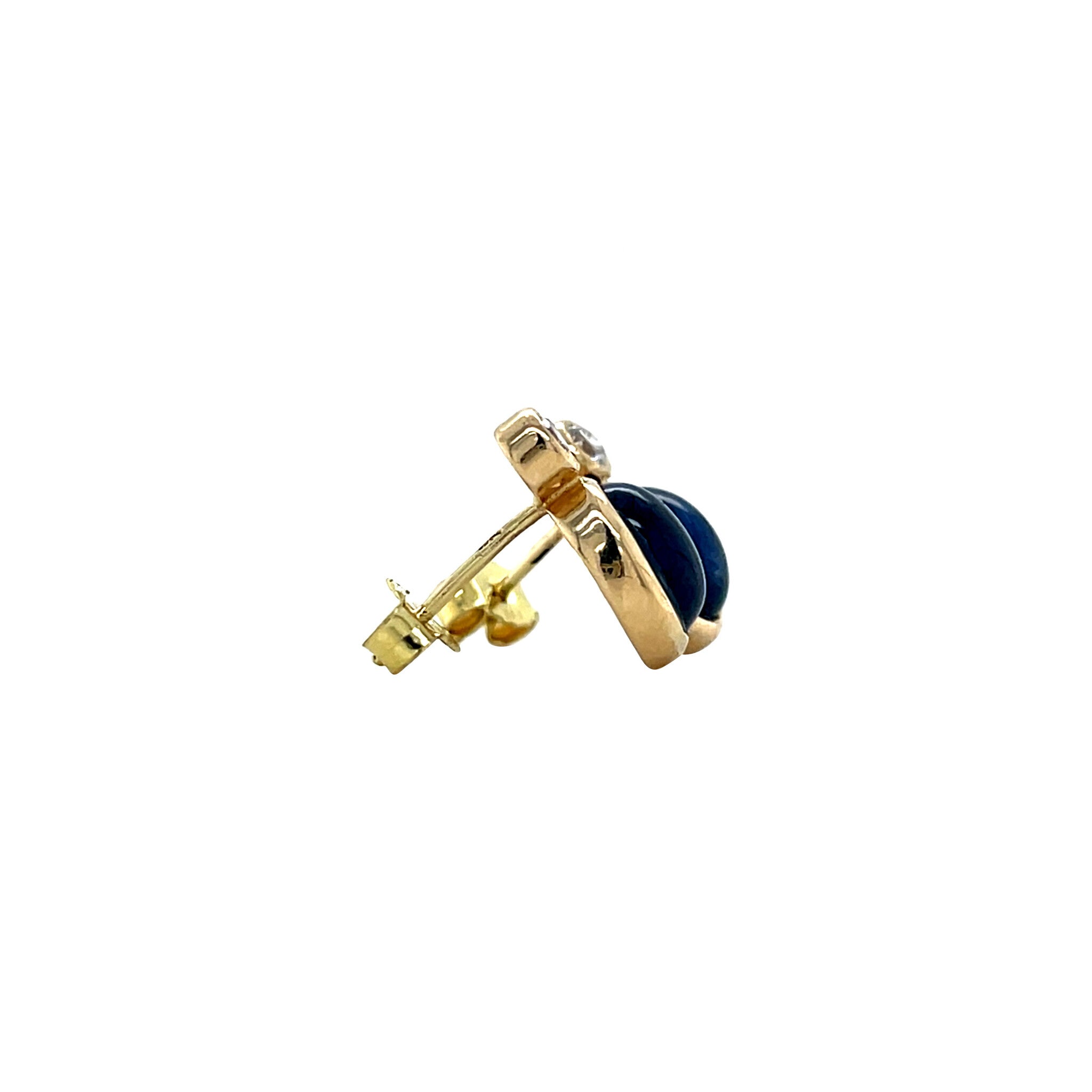 Gold vintage stud earrings with sapphire and moissanite, 14 kt