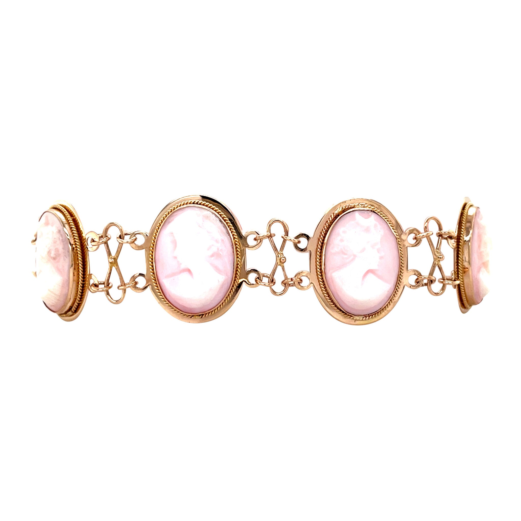 Gouden vintage armband met roze camee 14 krt