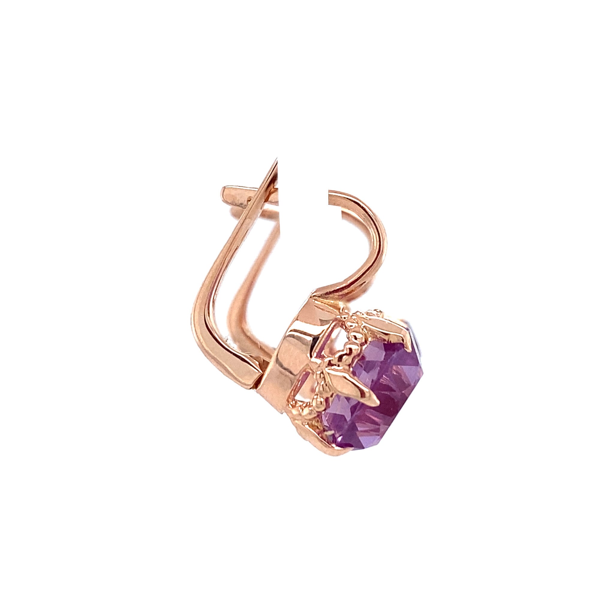 Rose-gold vintage drop earrings with sapphire, 14 kt