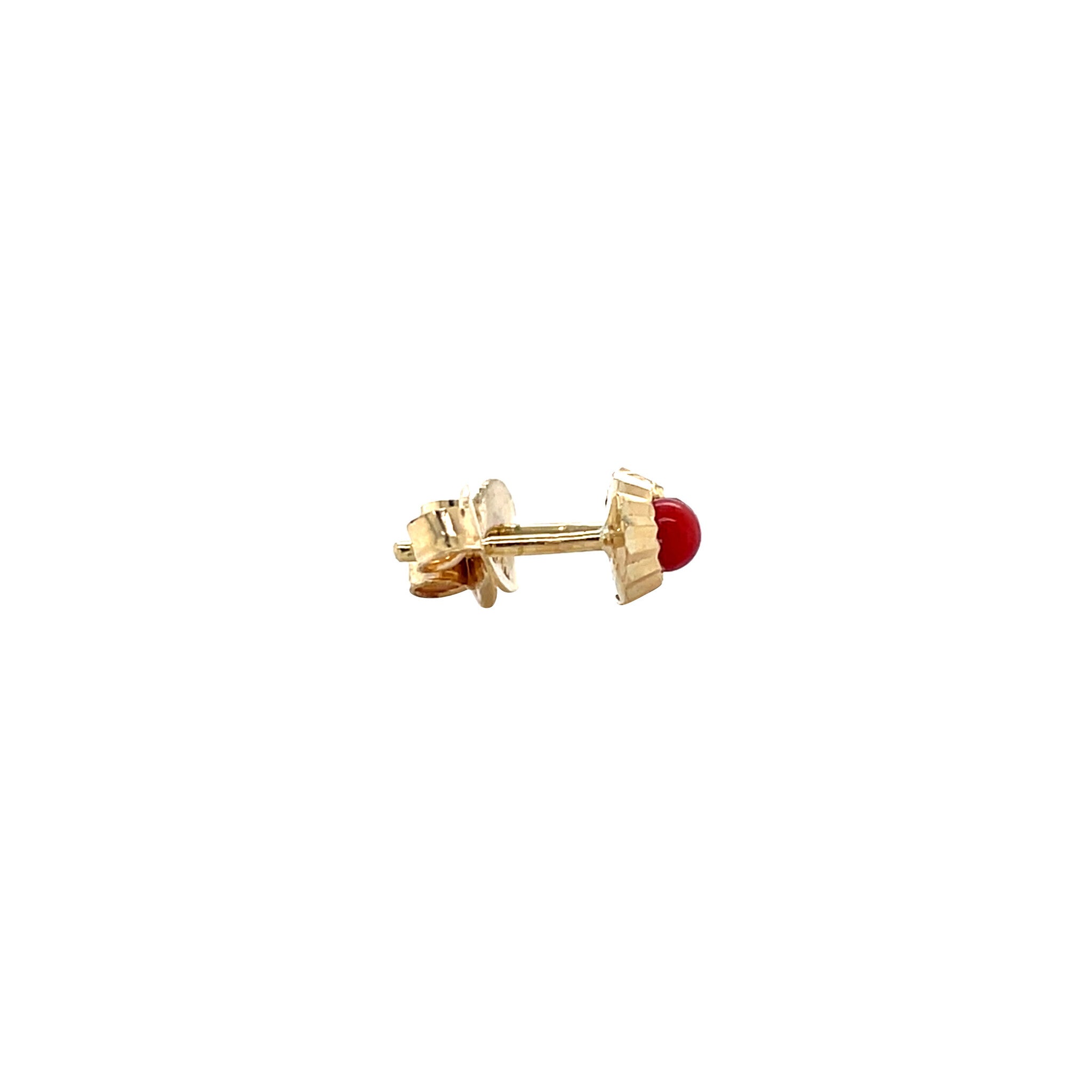 Gold solitaire stud earrings with blood coral 14 ct