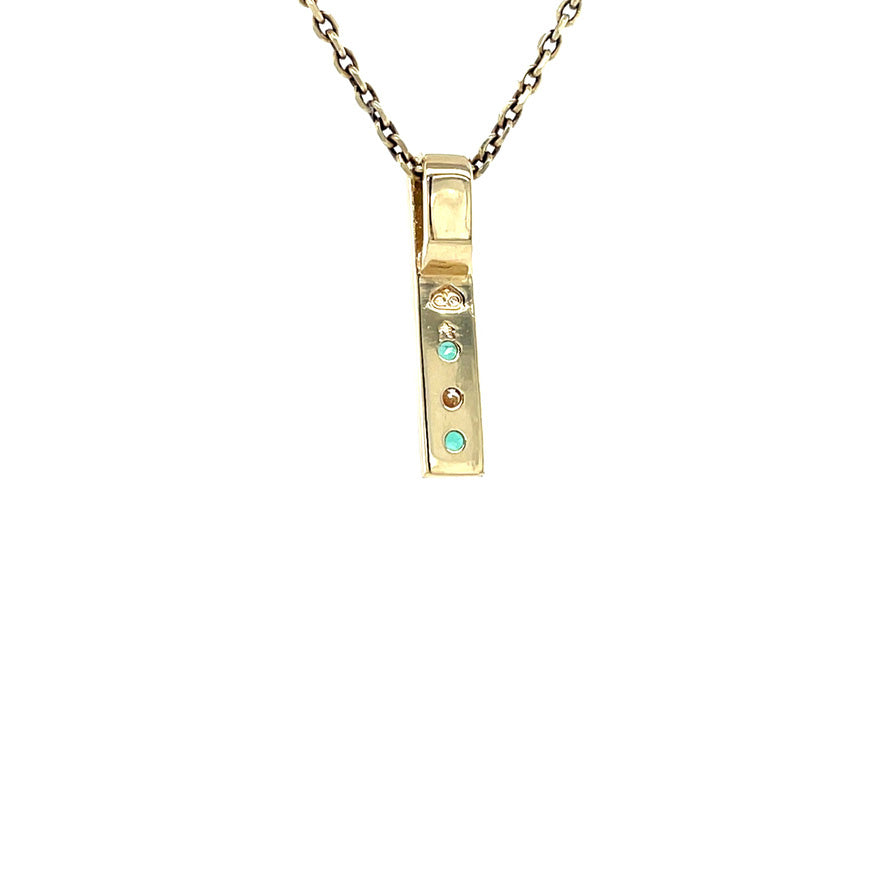 Gouden vintage hanger met smaragd en diamant 14 kt
