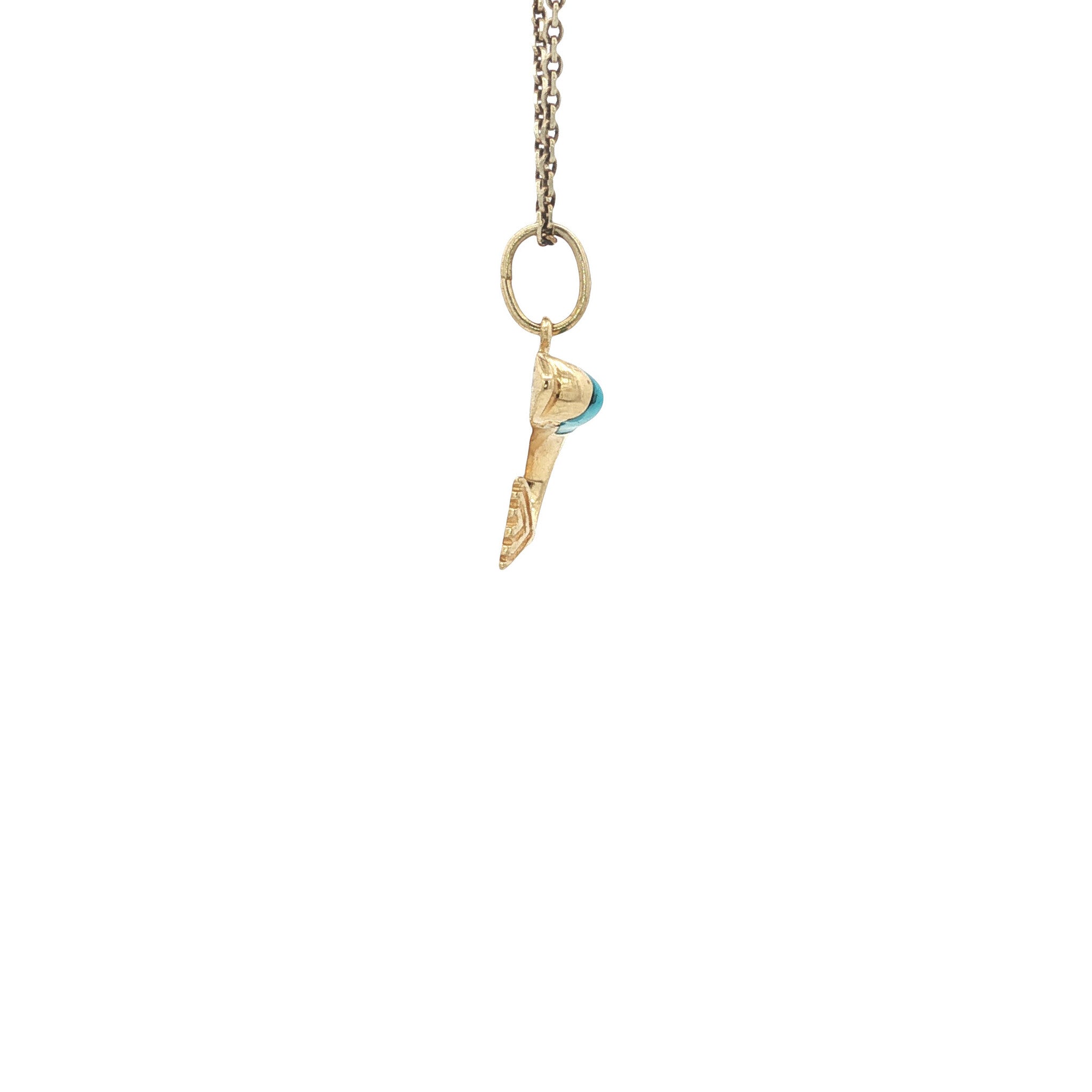 Gold vintage fish pendant with turquoise 14 kt