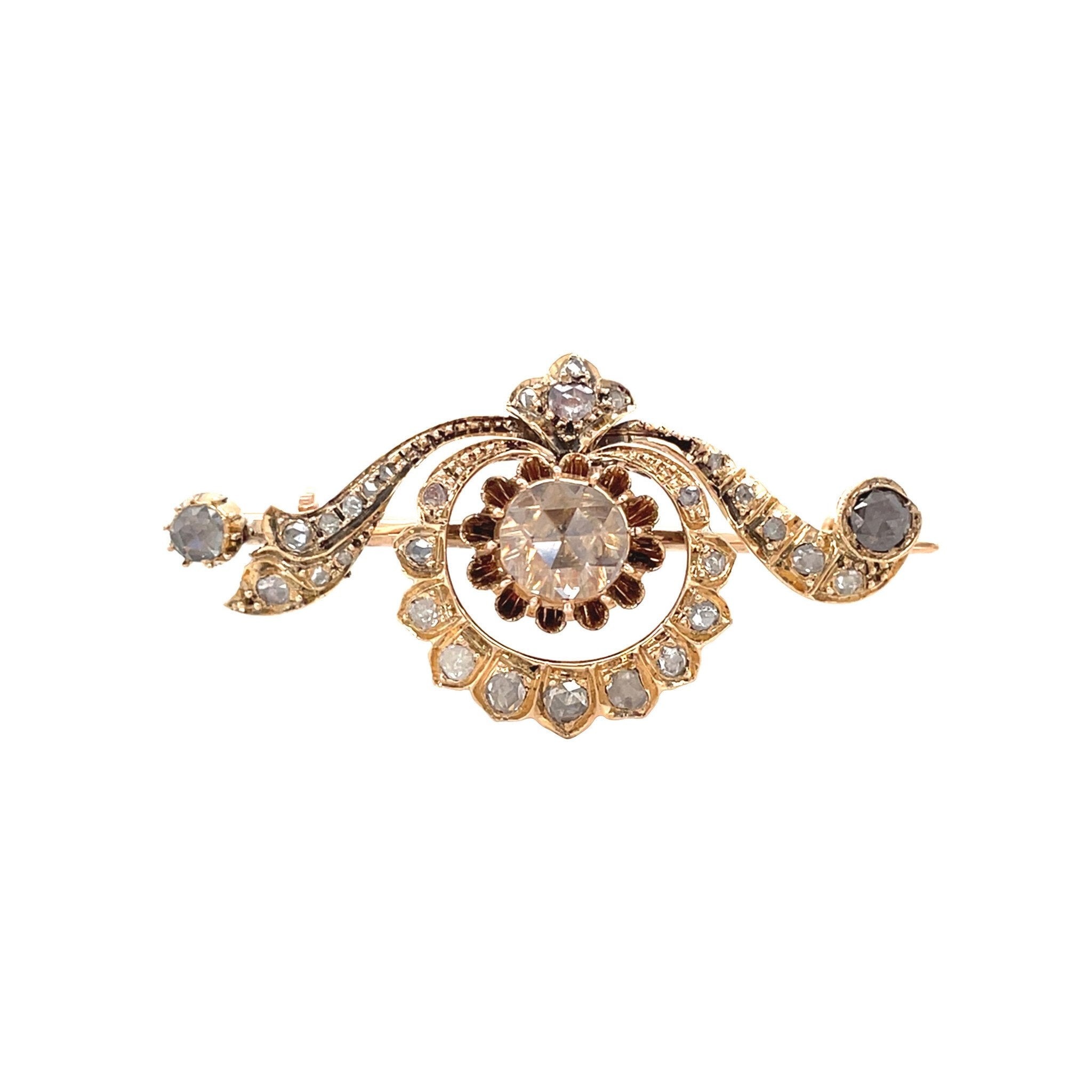 Gouden vintage broche met roosdiamant 14 krt