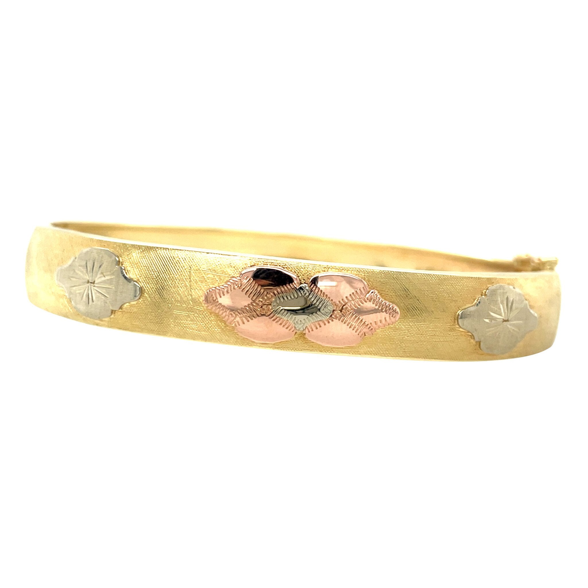 Tricolour gouden vintage bangle met gravure 14 kt